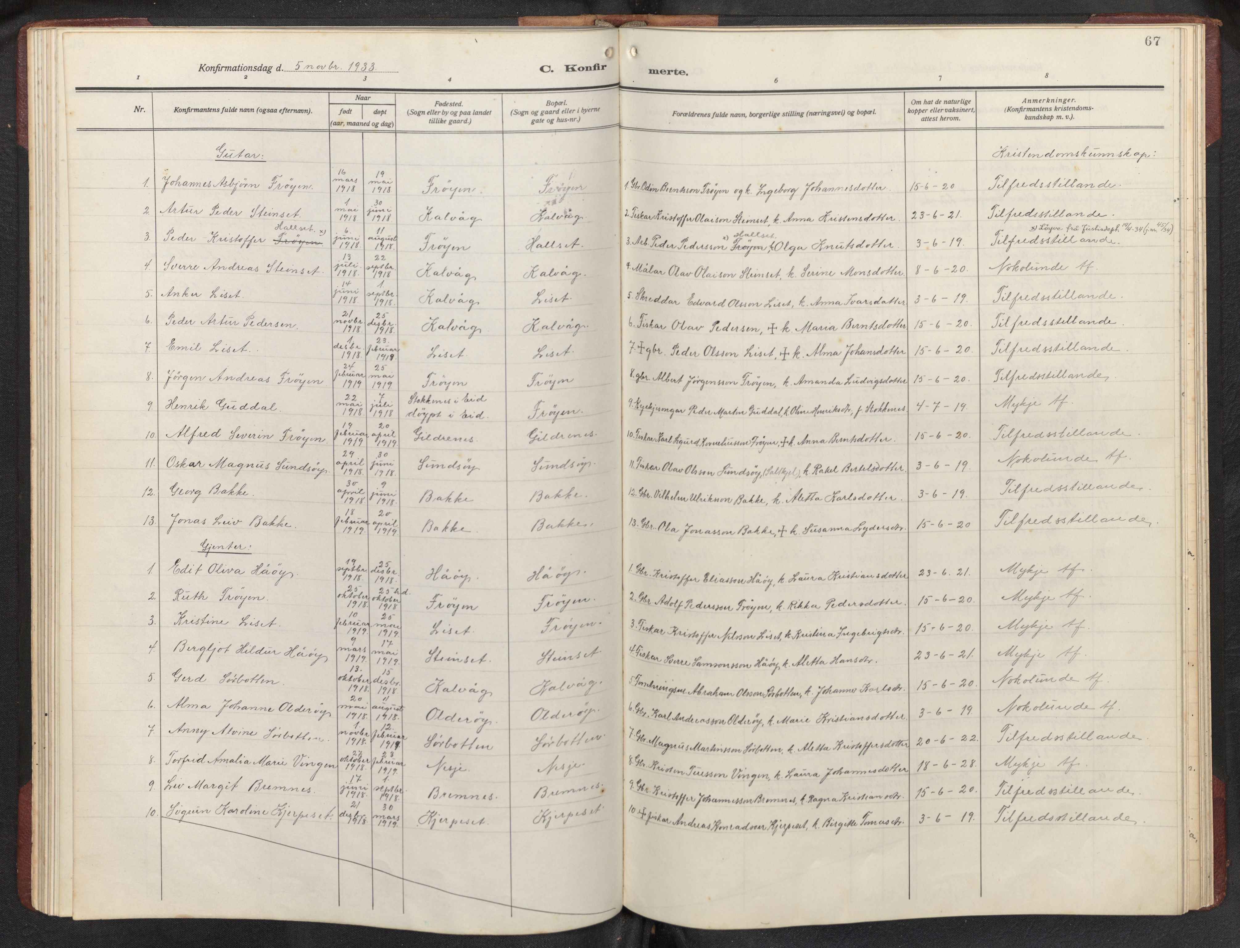Bremanger sokneprestembete, SAB/A-82201/H/Hab/Habb/L0002: Parish register (copy) no. B 2, 1926-1945, p. 66b-67a
