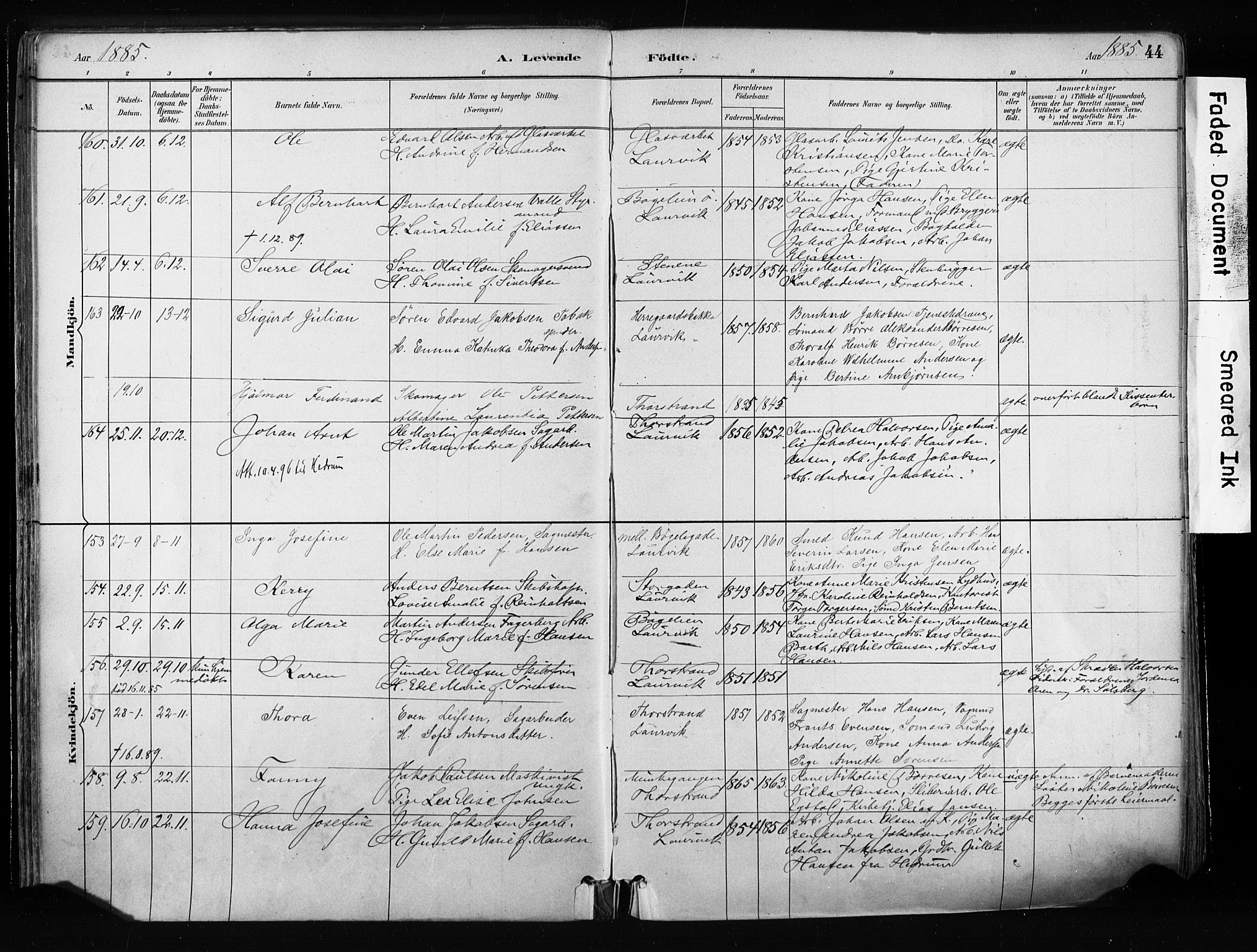 Larvik kirkebøker, AV/SAKO-A-352/F/Fa/L0009: Parish register (official) no. I 9, 1884-1904, p. 44