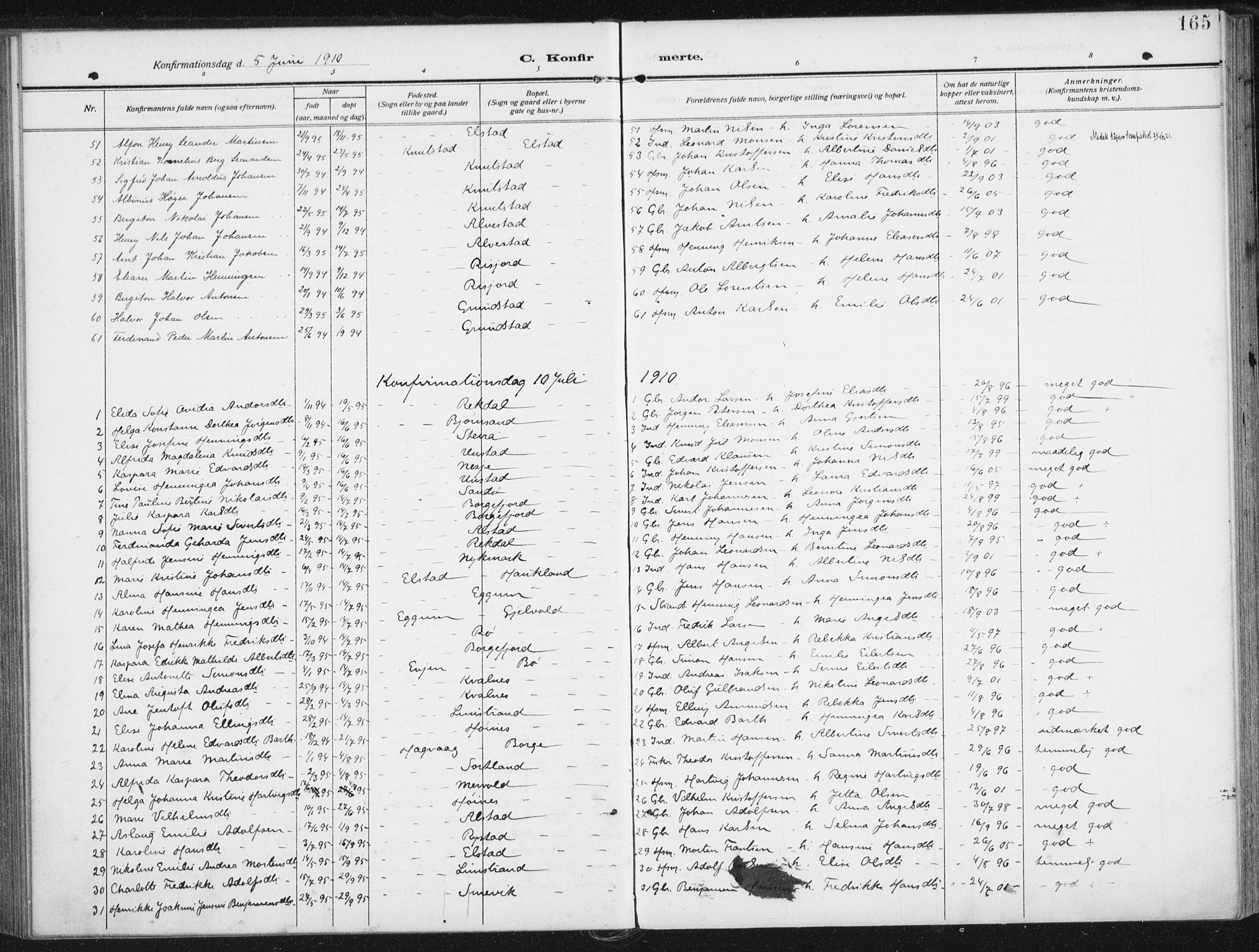Ministerialprotokoller, klokkerbøker og fødselsregistre - Nordland, SAT/A-1459/880/L1135: Parish register (official) no. 880A09, 1908-1919, p. 165