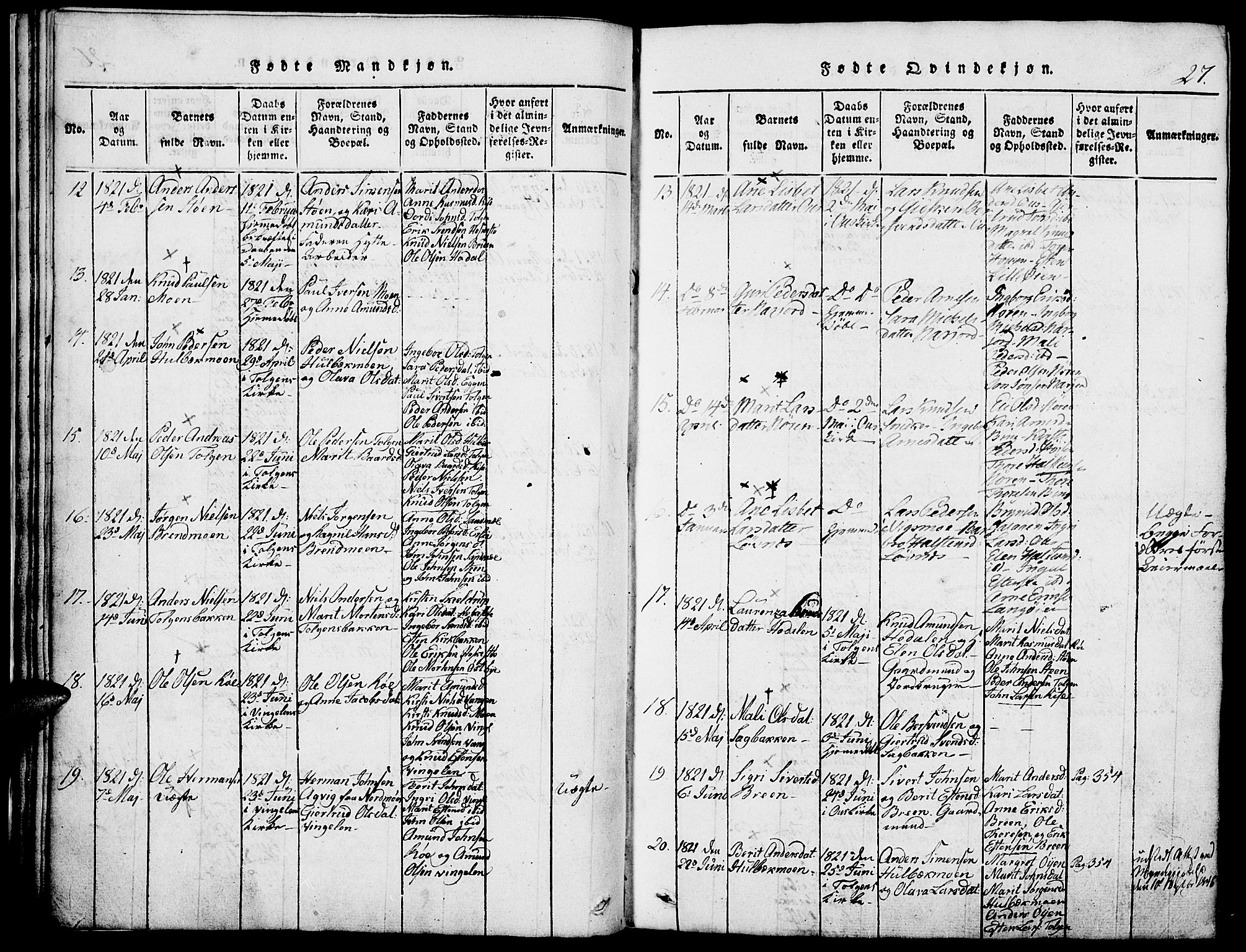 Tolga prestekontor, AV/SAH-PREST-062/K/L0004: Parish register (official) no. 4, 1815-1836, p. 27