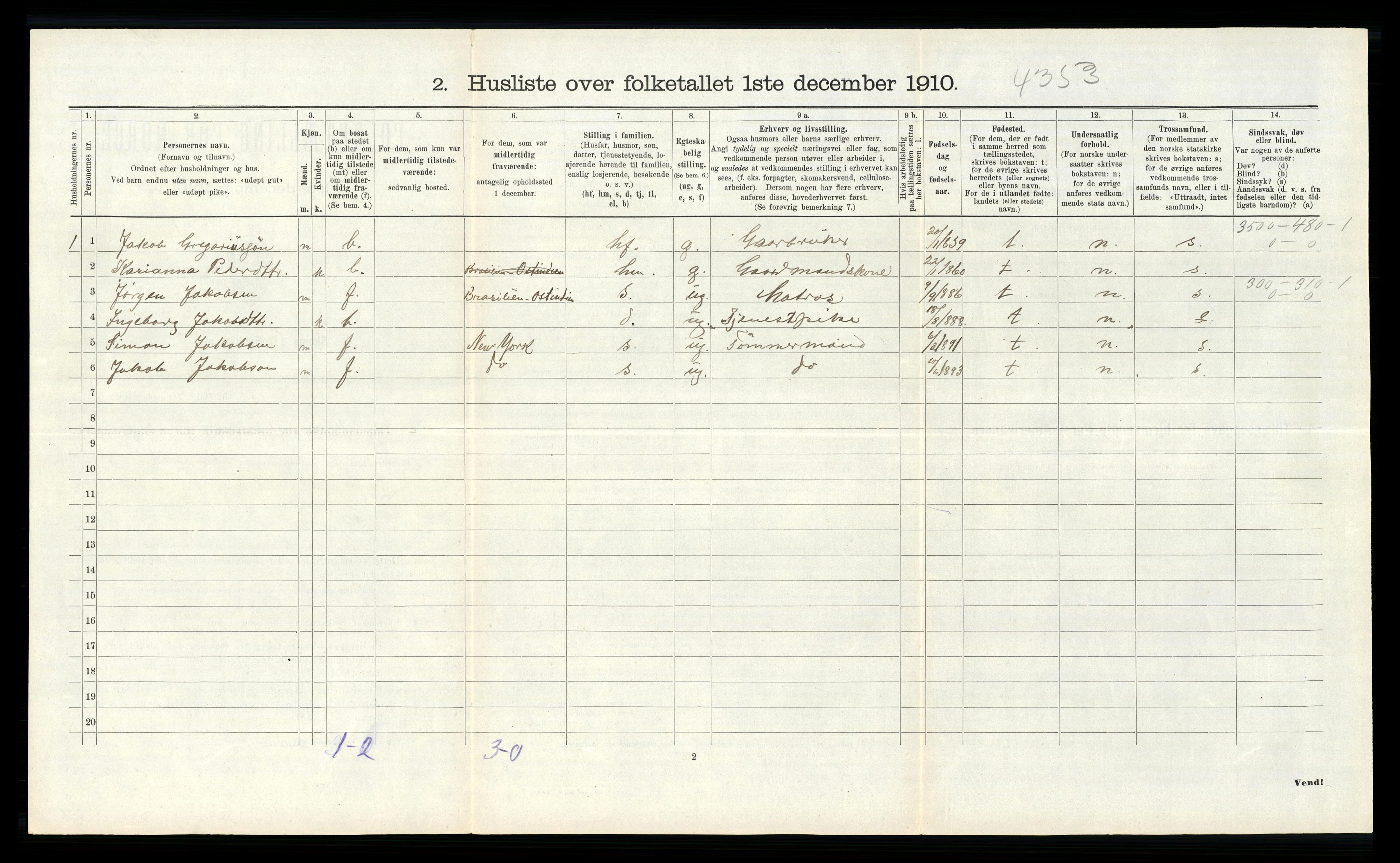 RA, 1910 census for Tysnes, 1910, p. 1023