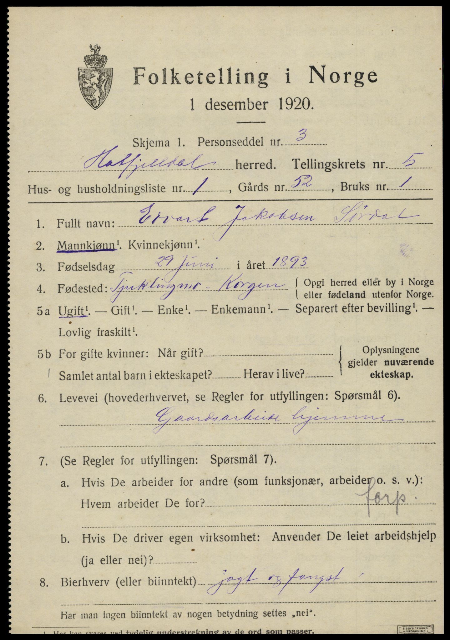 SAT, 1920 census for Hattfjelldal, 1920, p. 1094