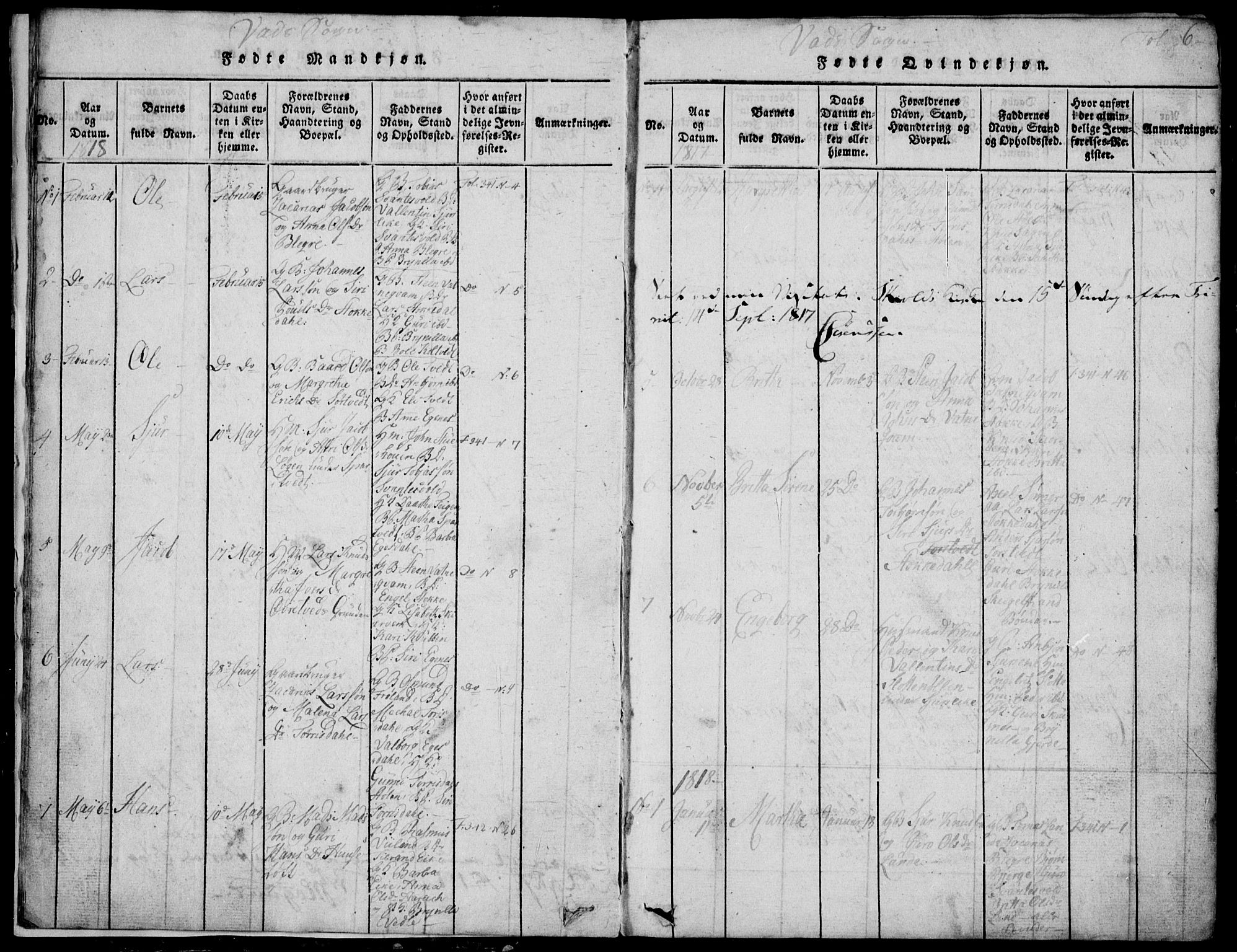 Skjold sokneprestkontor, AV/SAST-A-101847/H/Ha/Hab/L0002: Parish register (copy) no. B 2 /2, 1815-1830, p. 6