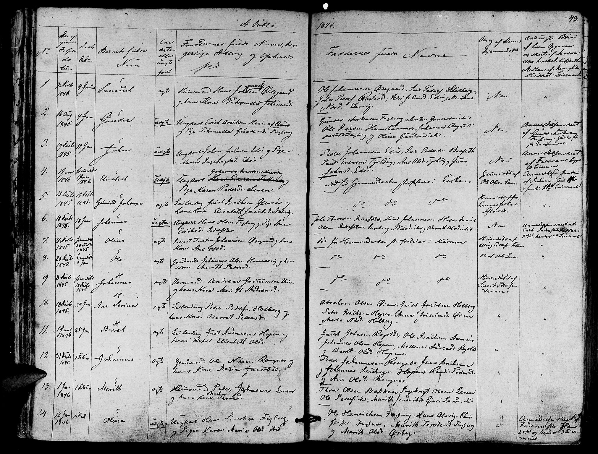 Ministerialprotokoller, klokkerbøker og fødselsregistre - Møre og Romsdal, SAT/A-1454/581/L0936: Parish register (official) no. 581A04, 1836-1852, p. 43