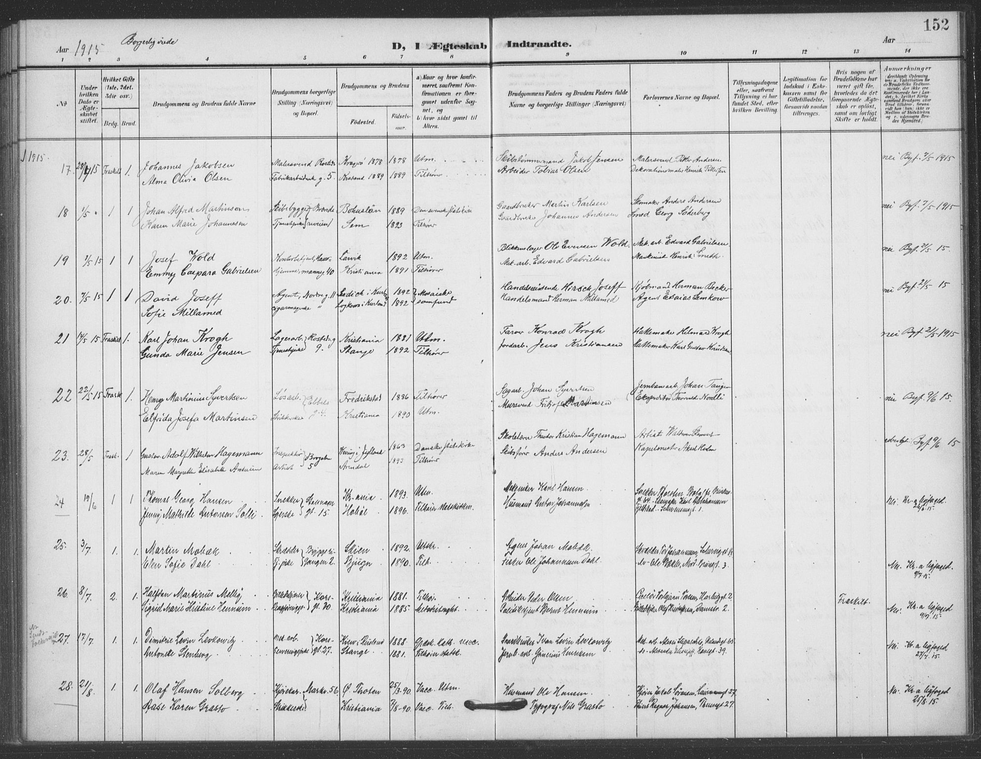 Jakob prestekontor Kirkebøker, AV/SAO-A-10850/F/Fa/L0010: Parish register (official) no. 10, 1908-1922, p. 152