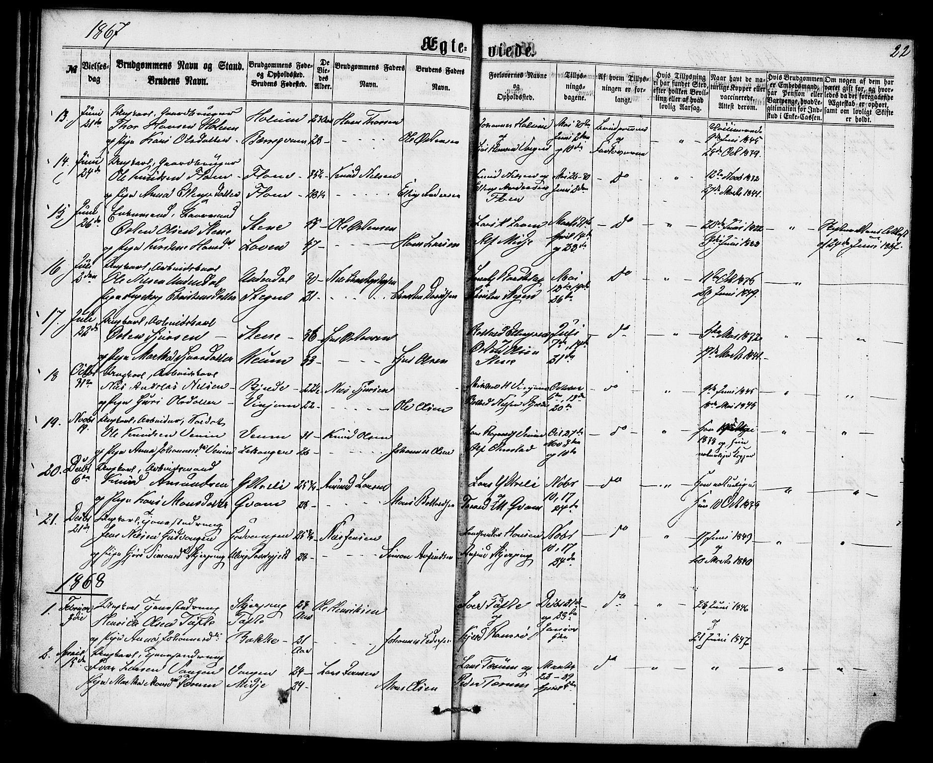 Aurland sokneprestembete, SAB/A-99937/H/Ha/Haa/L0010: Parish register (official) no. A 10, 1859-1879, p. 22