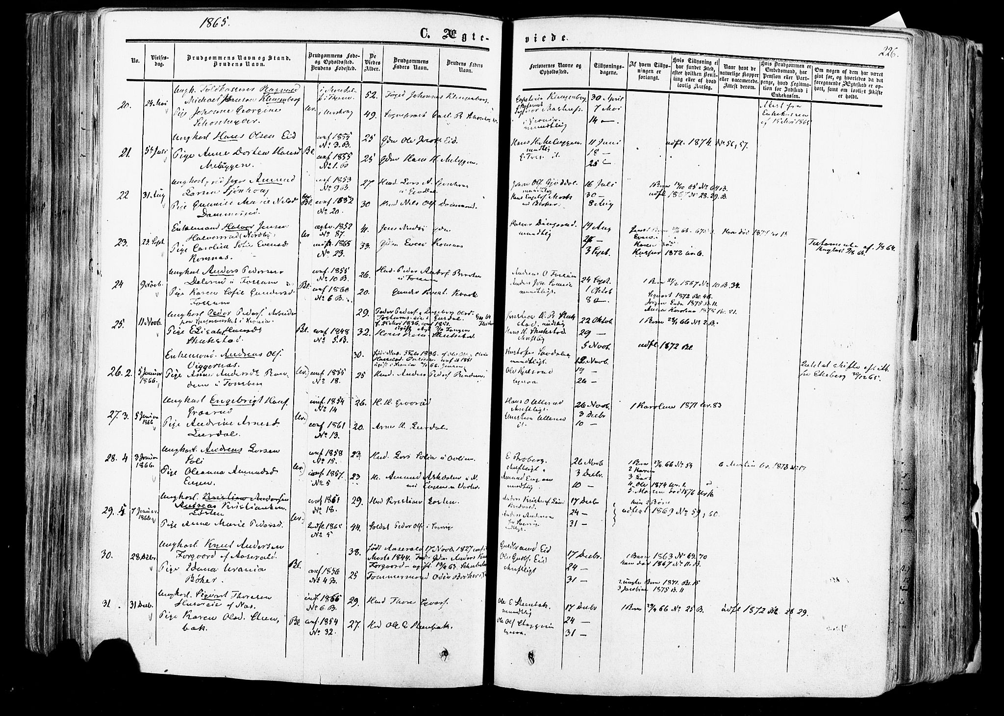 Aurskog prestekontor Kirkebøker, SAO/A-10304a/F/Fa/L0007: Parish register (official) no. I 7, 1854-1877, p. 226