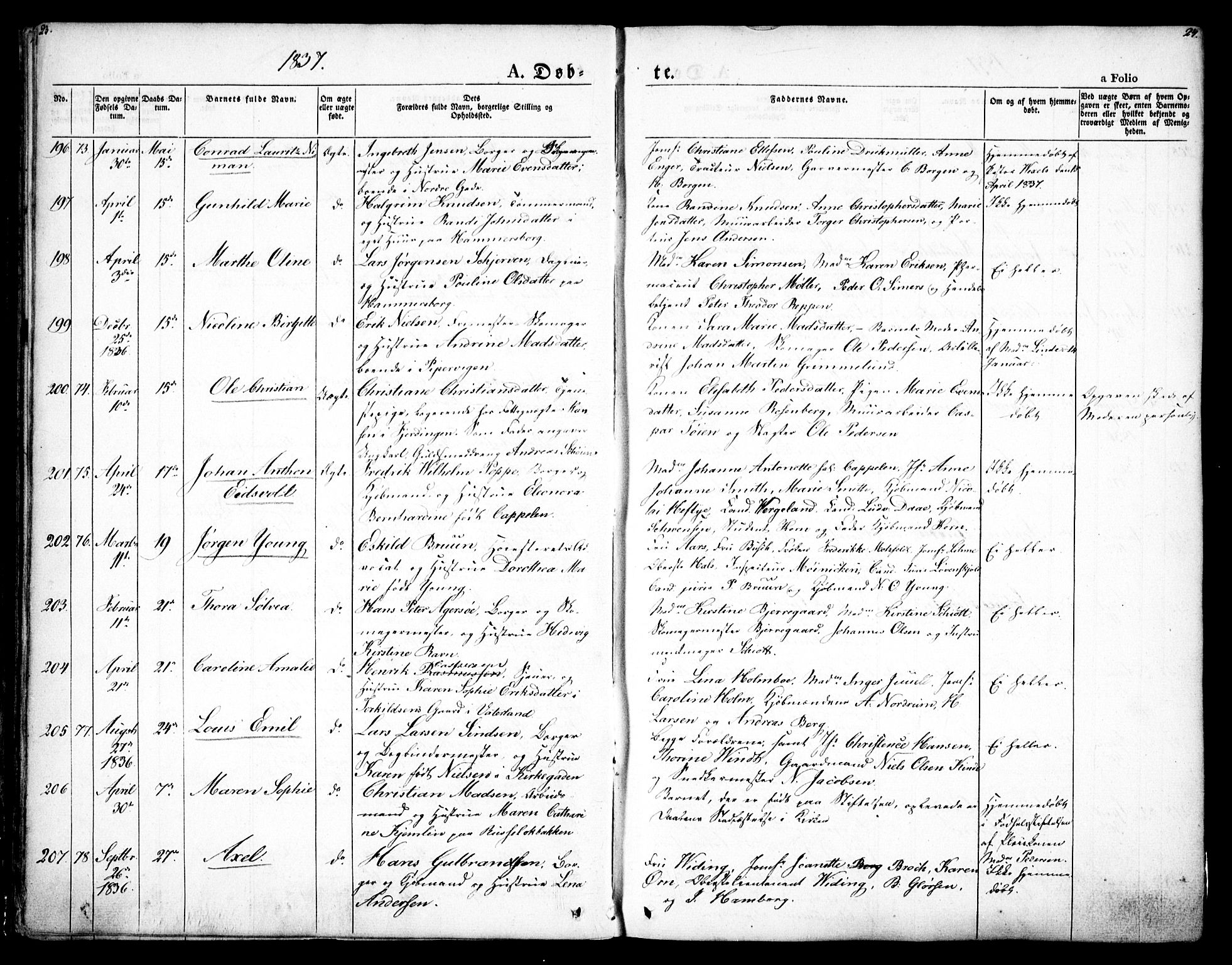 Oslo domkirke Kirkebøker, SAO/A-10752/F/Fa/L0012: Parish register (official) no. 12, 1837-1845, p. 23-24
