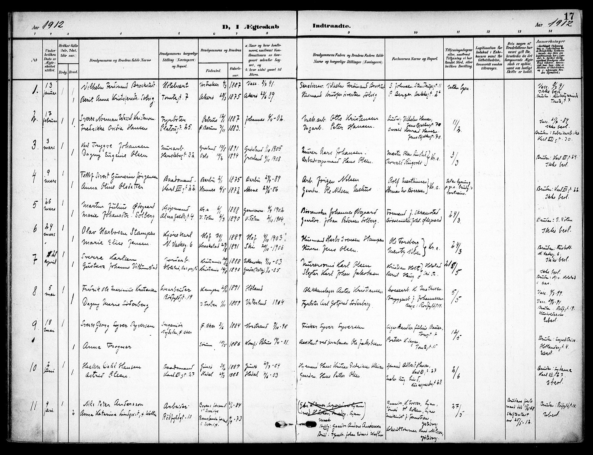 Vaterland prestekontor Kirkebøker, AV/SAO-A-10880/F/Fa/L0002: Parish register (official) no. 2, 1907-1921, p. 17