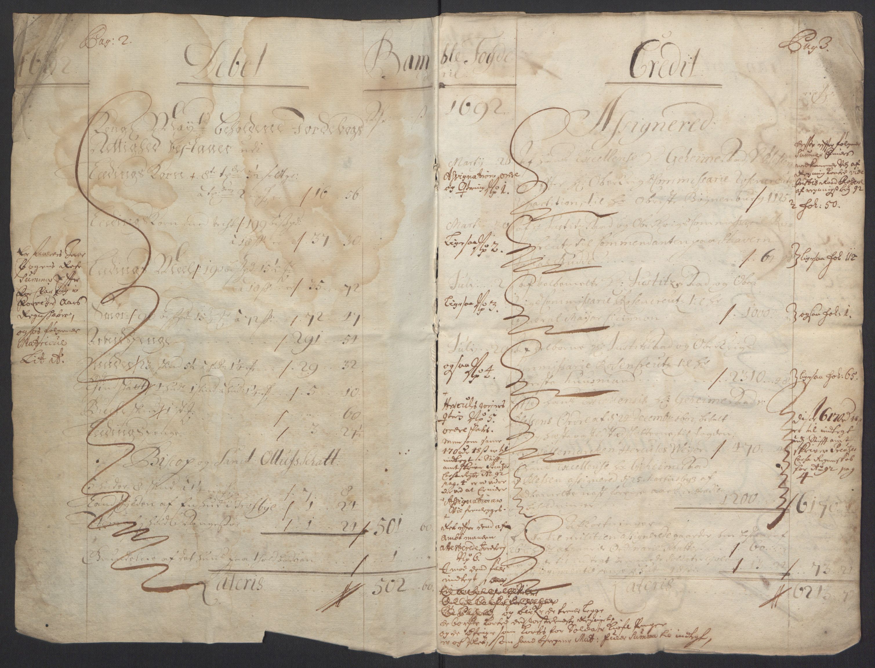 Rentekammeret inntil 1814, Reviderte regnskaper, Fogderegnskap, AV/RA-EA-4092/R34/L2052: Fogderegnskap Bamble, 1692-1693, p. 4