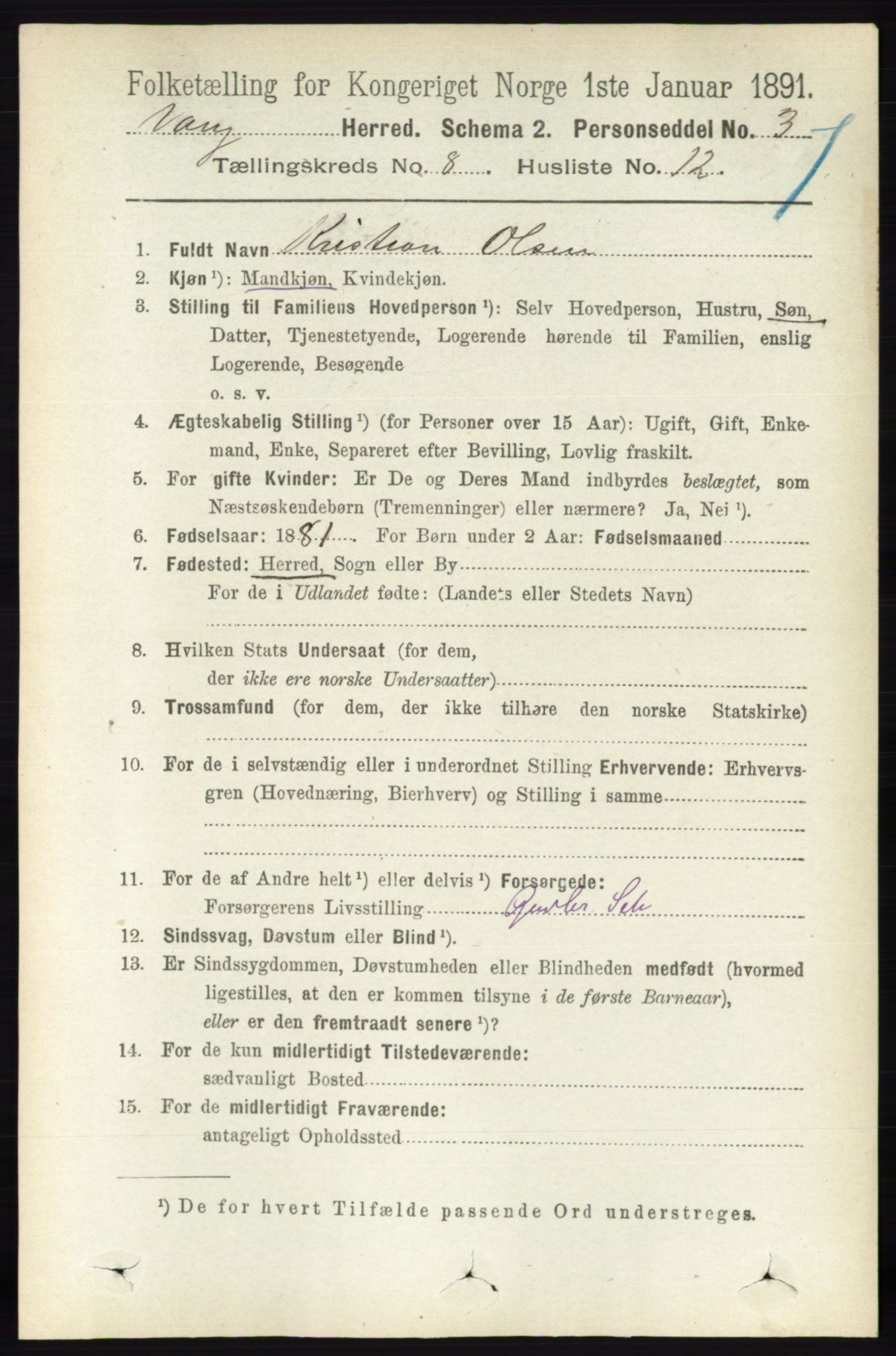 RA, 1891 census for 0414 Vang, 1891, p. 5668