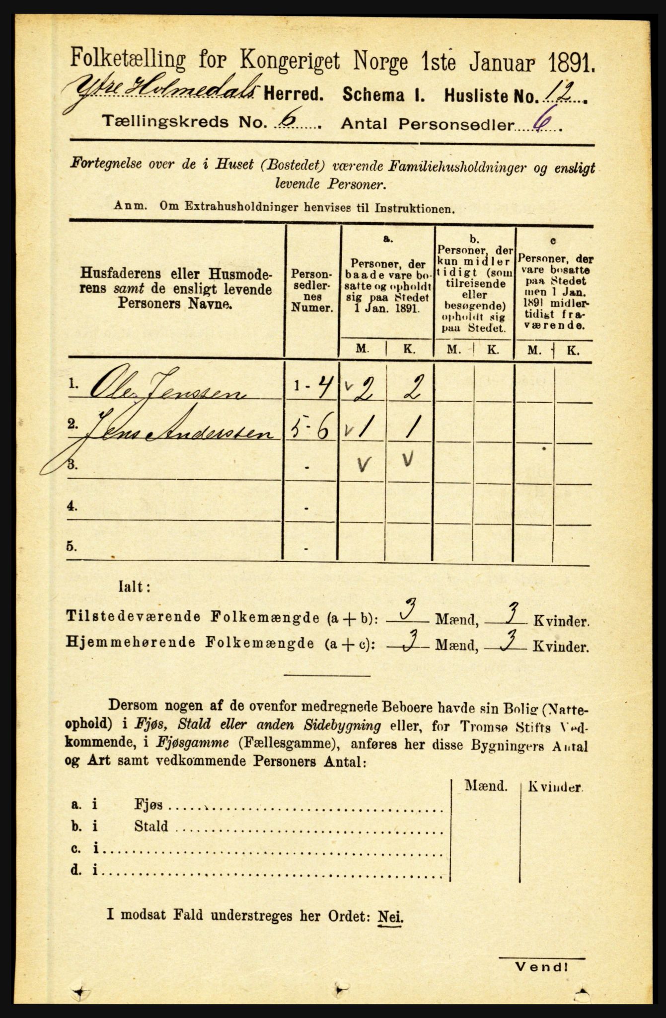 RA, 1891 census for 1429 Ytre Holmedal, 1891, p. 1299