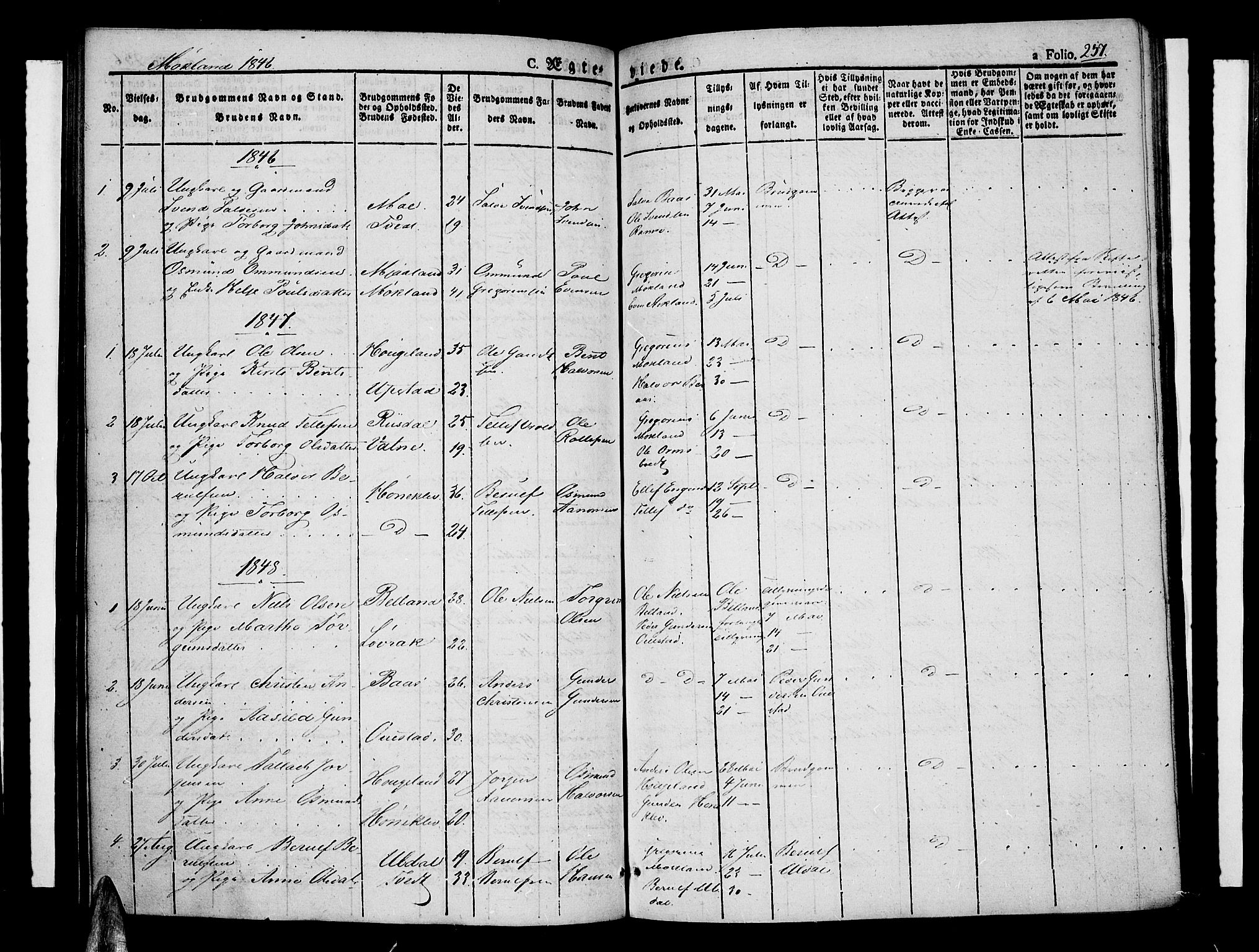 Åmli sokneprestkontor, AV/SAK-1111-0050/F/Fa/Fac/L0007: Parish register (official) no. A 7 /2, 1829-1851, p. 257