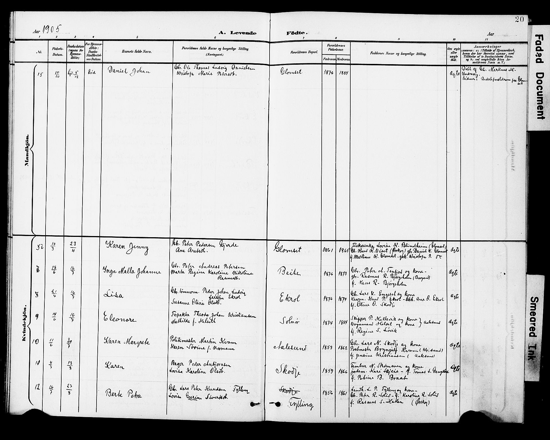 Ministerialprotokoller, klokkerbøker og fødselsregistre - Møre og Romsdal, AV/SAT-A-1454/524/L0366: Parish register (copy) no. 524C07, 1900-1931, p. 20