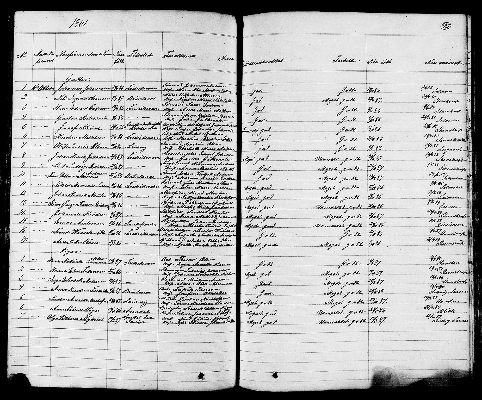 Stavern kirkebøker, AV/SAKO-A-318/G/Ga/L0002: Parish register (copy) no. 2, 1839-1909, p. 235