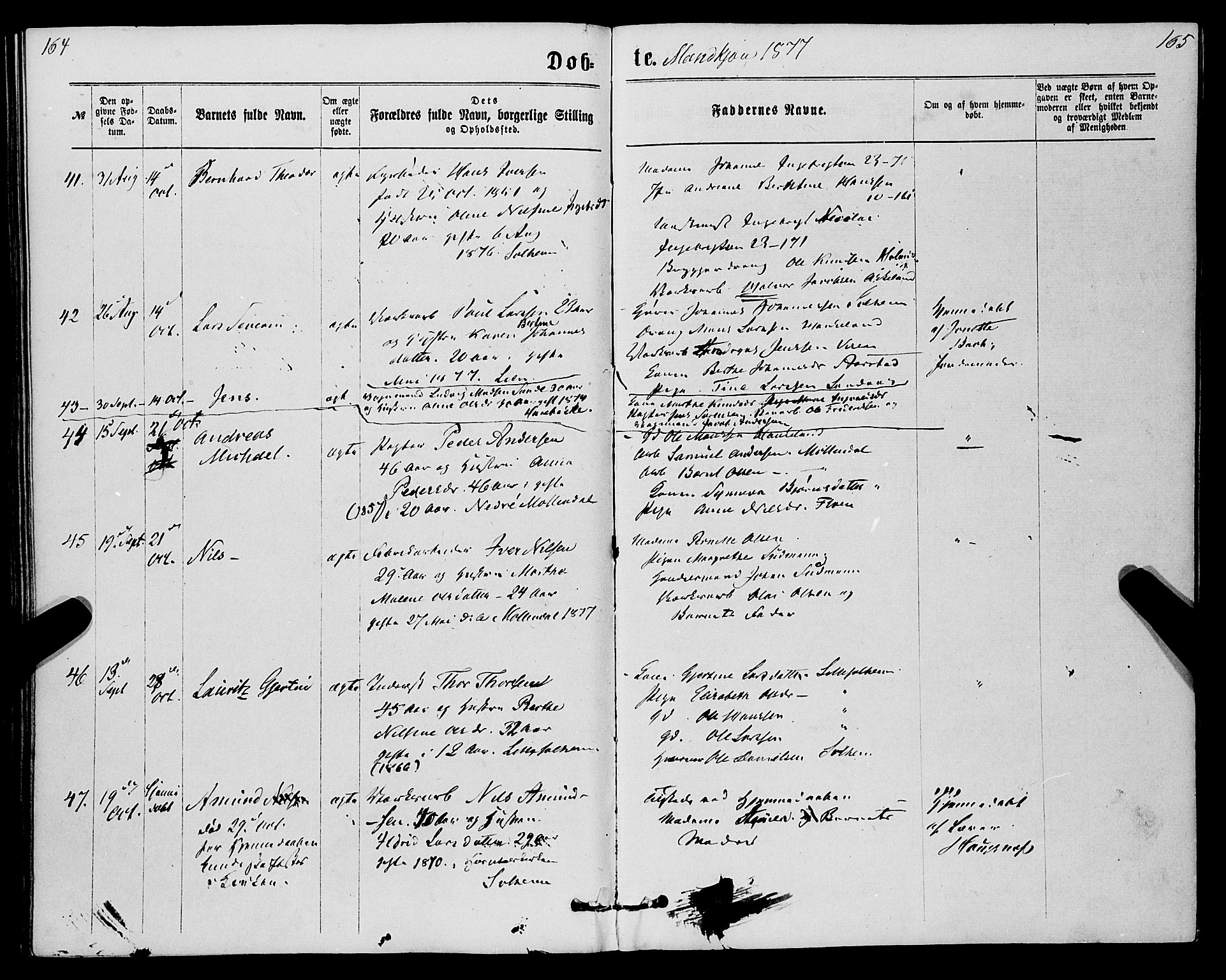 St. Jørgens hospital og Årstad sokneprestembete, AV/SAB-A-99934: Parish register (official) no. A 6, 1870-1878, p. 164-165