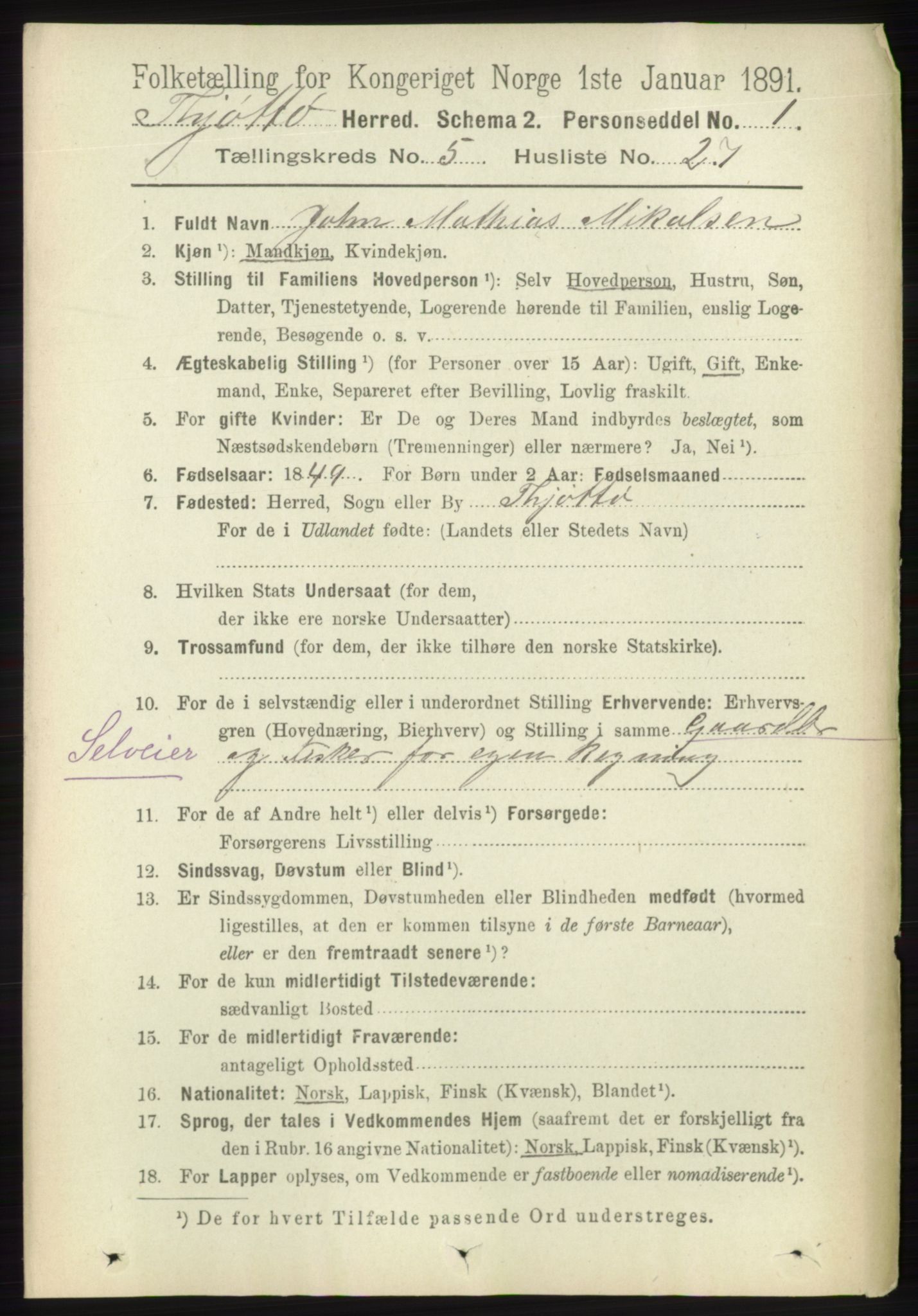 RA, 1891 census for 1817 Tjøtta, 1891, p. 2557