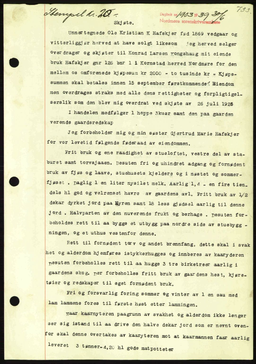 Nordmøre sorenskriveri, AV/SAT-A-4132/1/2/2Ca: Mortgage book no. A86, 1939-1939, Diary no: : 1903/1939