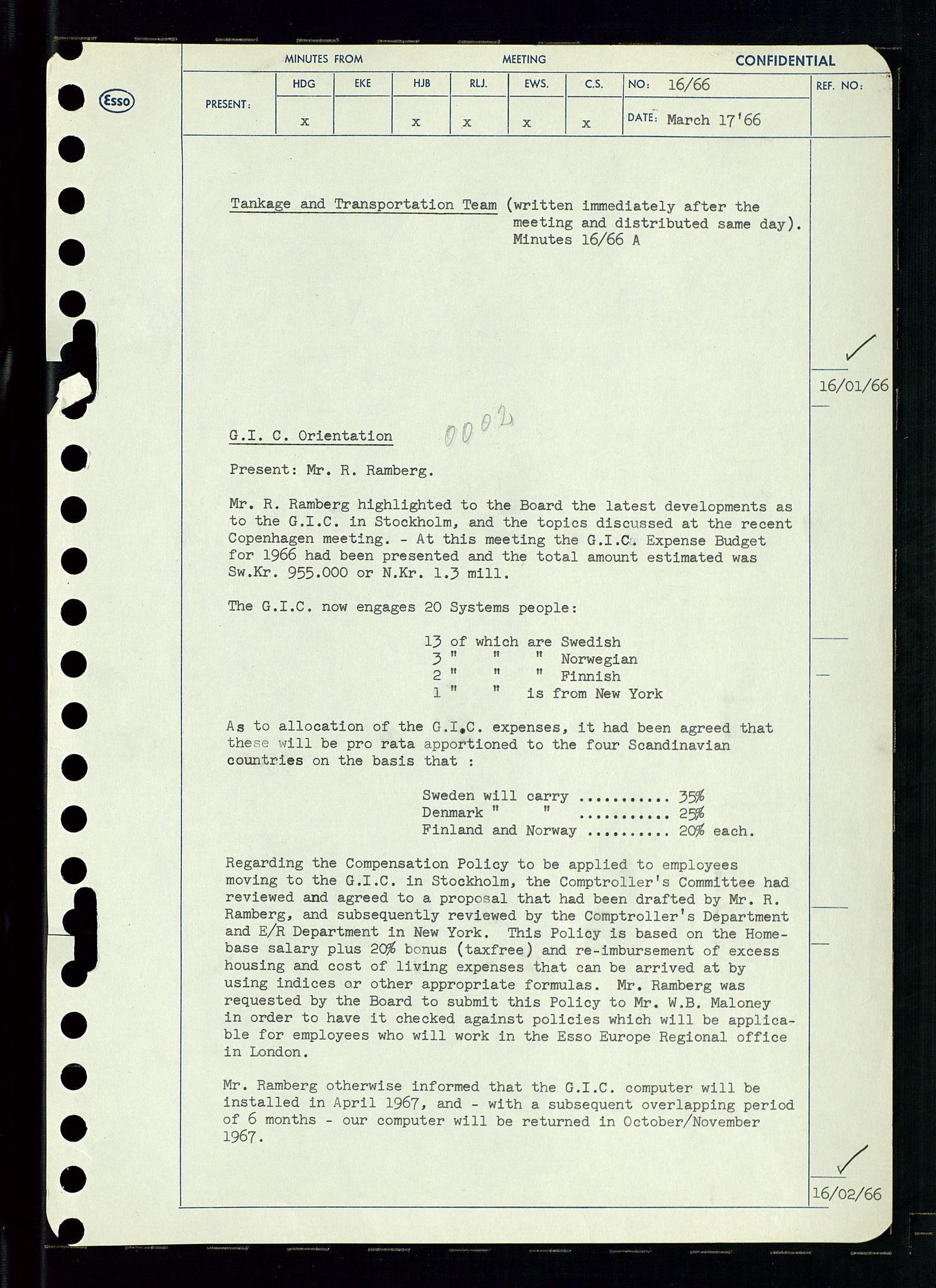 Pa 0982 - Esso Norge A/S, AV/SAST-A-100448/A/Aa/L0002/0002: Den administrerende direksjon Board minutes (styrereferater) / Den administrerende direksjon Board minutes (styrereferater), 1966, p. 40