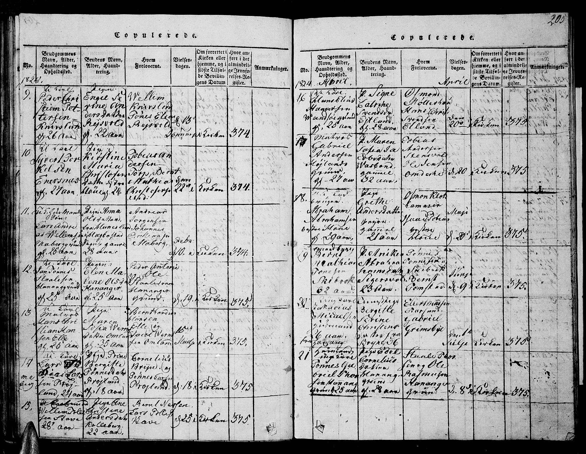 Lista sokneprestkontor, SAK/1111-0027/F/Fb/L0001: Parish register (copy) no. B 1, 1816-1832, p. 205