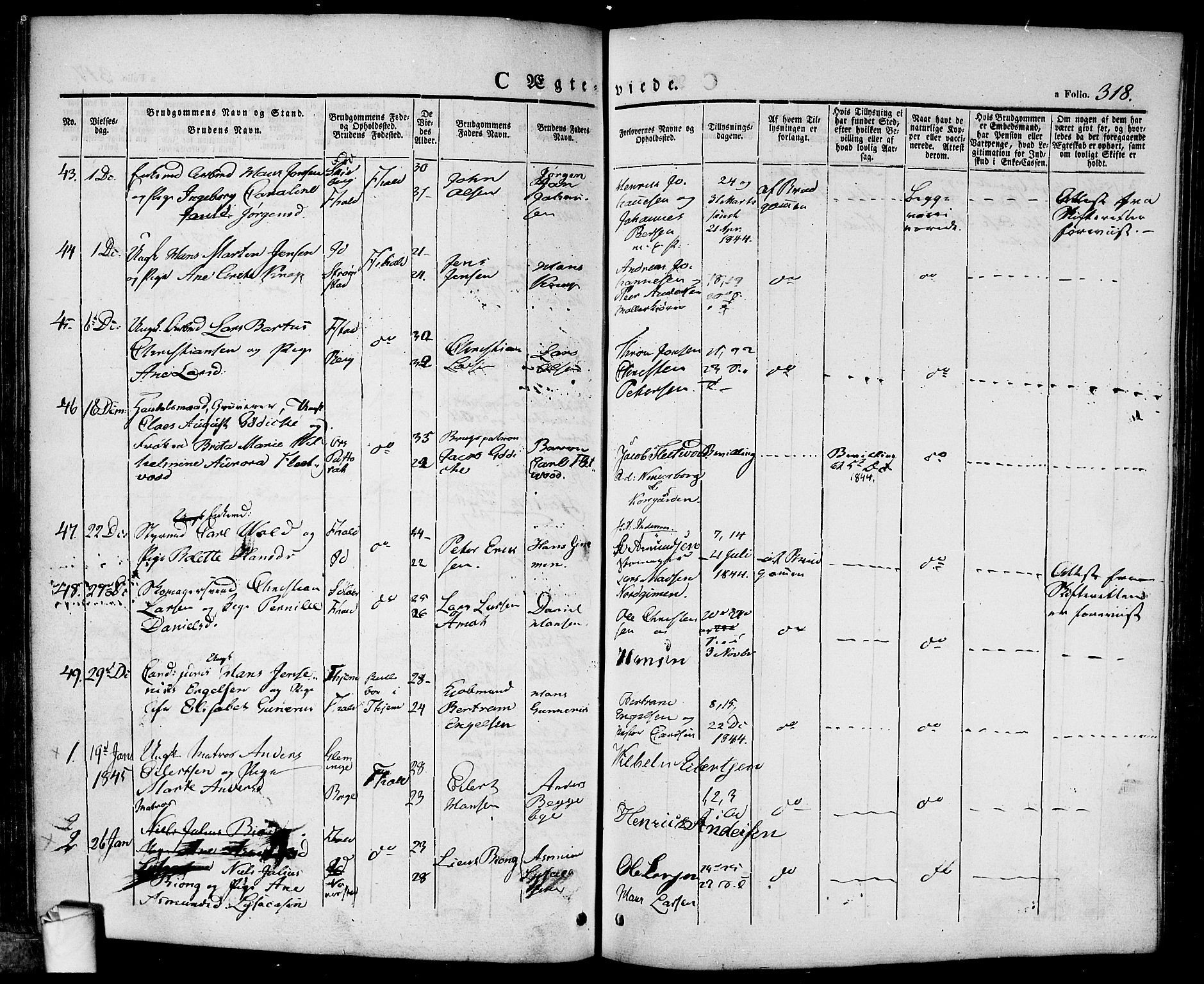 Halden prestekontor Kirkebøker, SAO/A-10909/F/Fa/L0005: Parish register (official) no. I 5, 1834-1845, p. 318