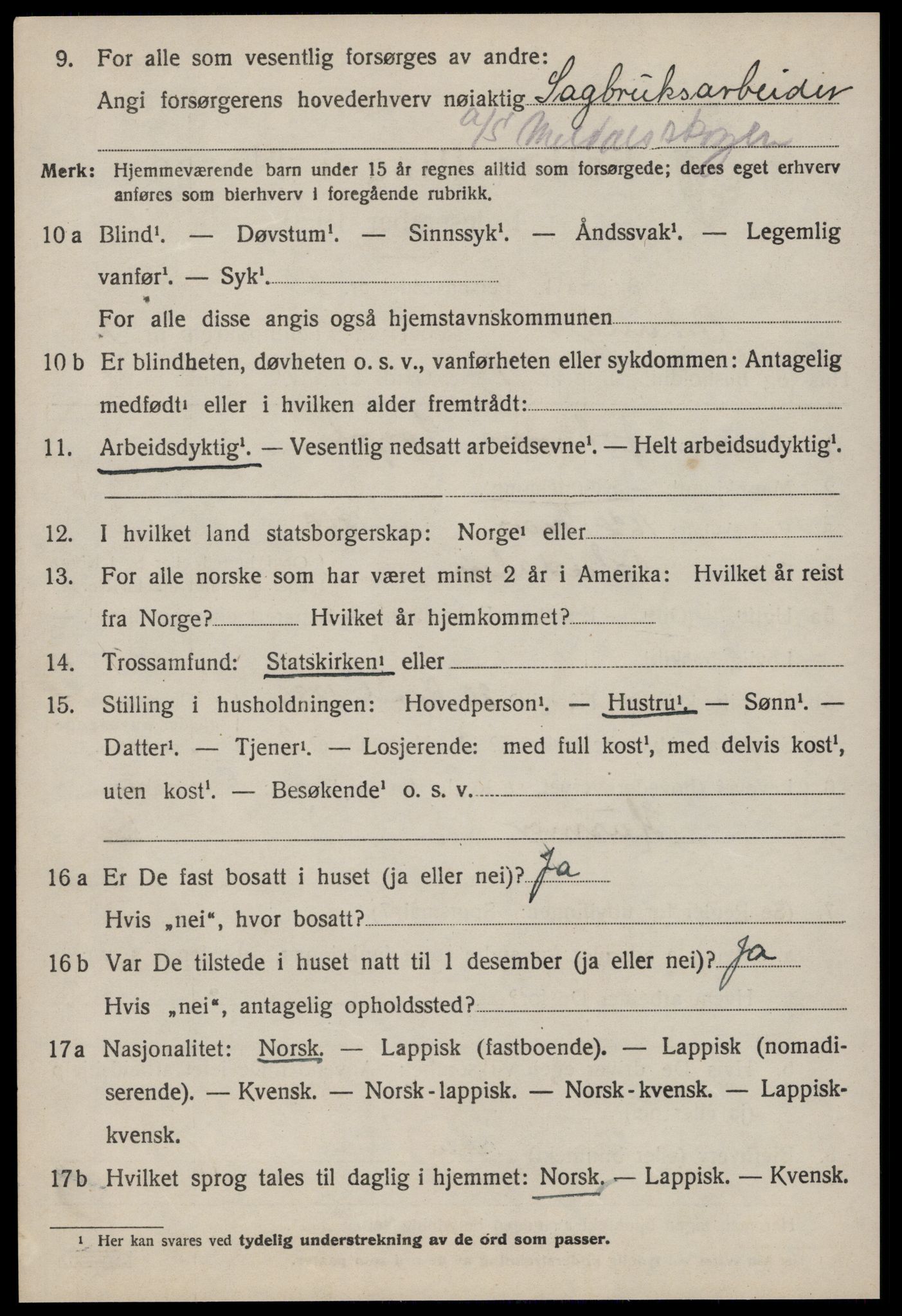 SAT, 1920 census for Orkanger, 1920, p. 1196