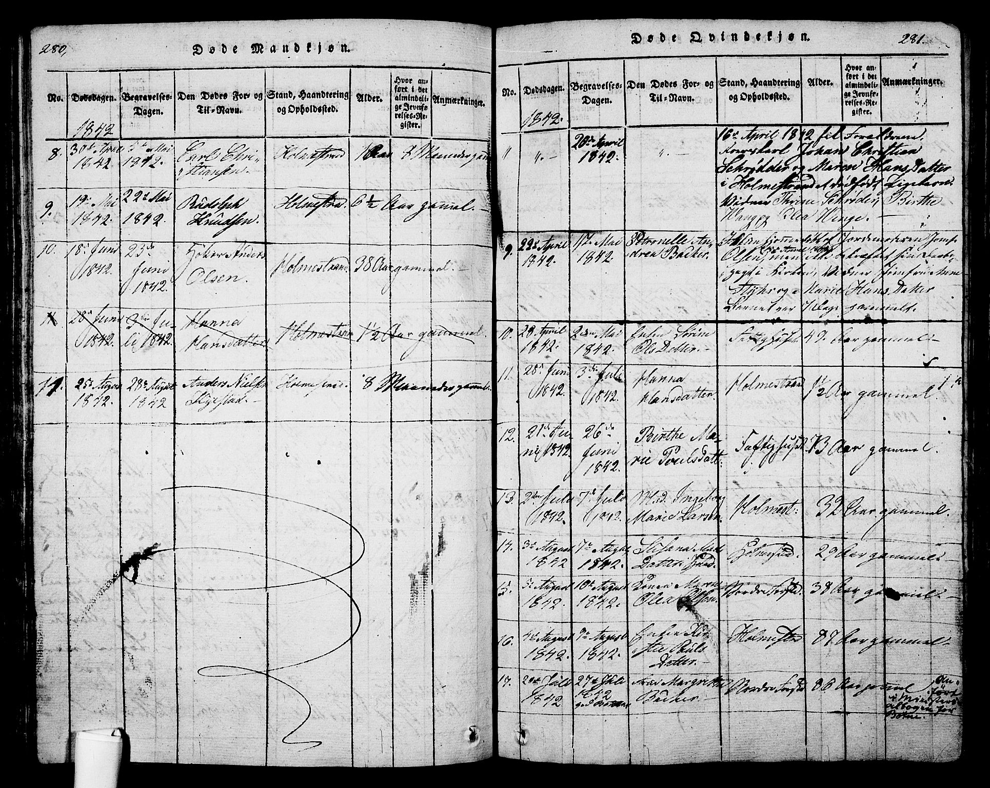 Holmestrand kirkebøker, SAKO/A-346/G/Ga/L0001: Parish register (copy) no. 1, 1814-1848, p. 280-281