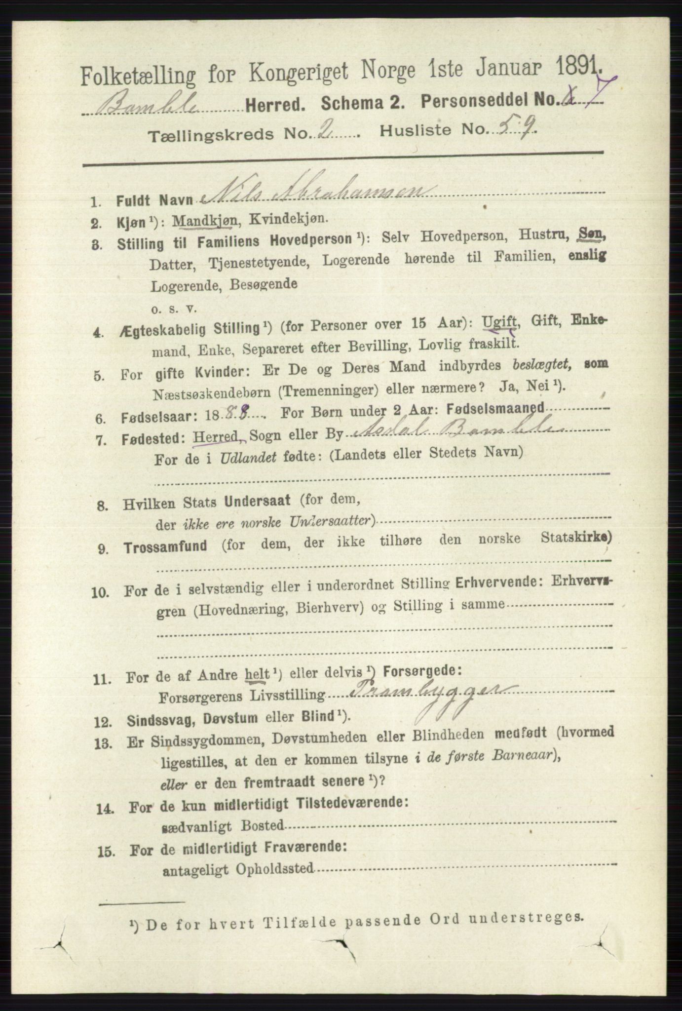 RA, 1891 census for 0814 Bamble, 1891, p. 1346