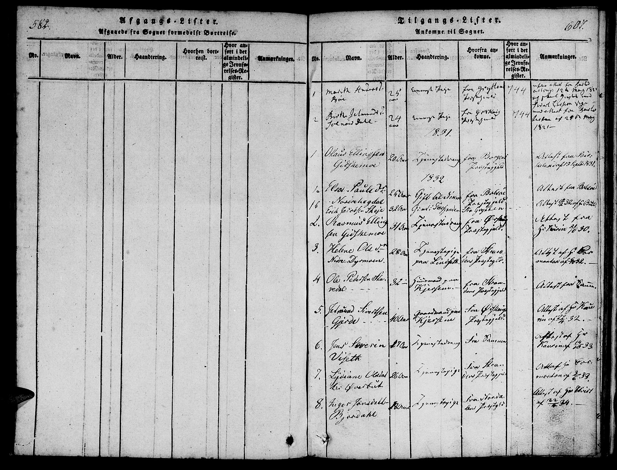 Ministerialprotokoller, klokkerbøker og fødselsregistre - Møre og Romsdal, SAT/A-1454/541/L0544: Parish register (official) no. 541A01, 1818-1847, p. 607