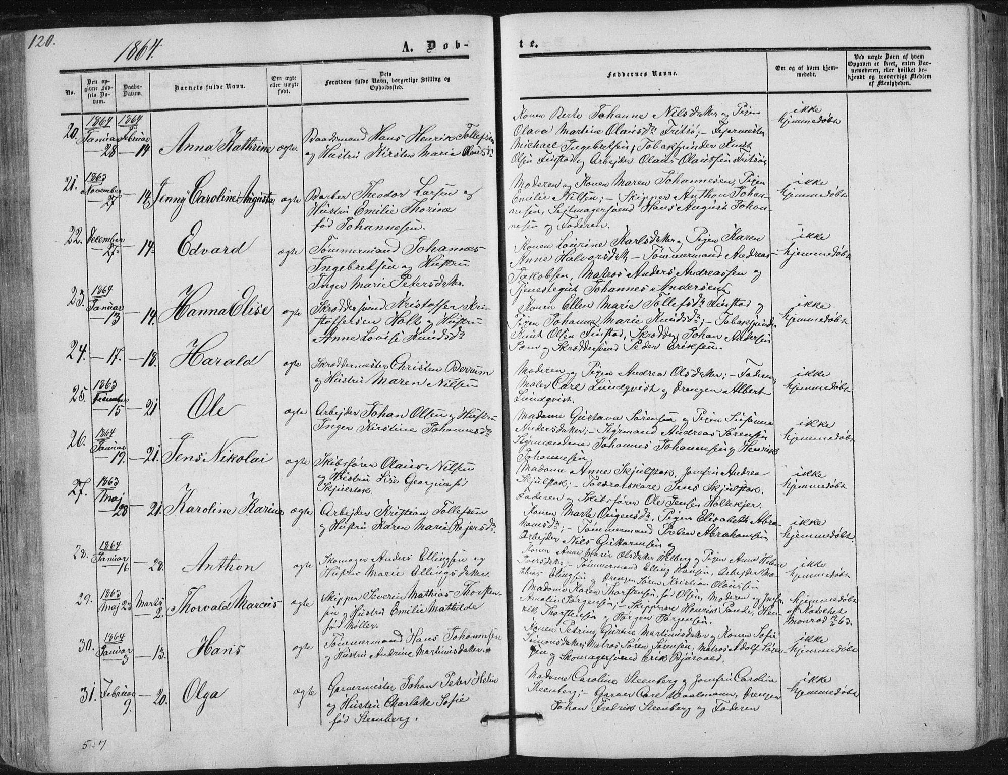 Tønsberg kirkebøker, AV/SAKO-A-330/F/Fa/L0008: Parish register (official) no. I 8, 1855-1864, p. 120