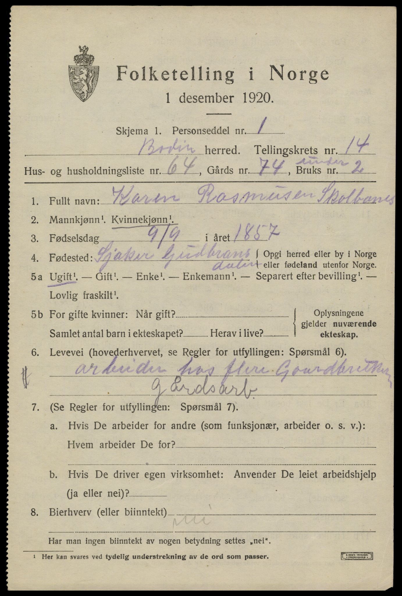 SAT, 1920 census for Bodin, 1920, p. 10878