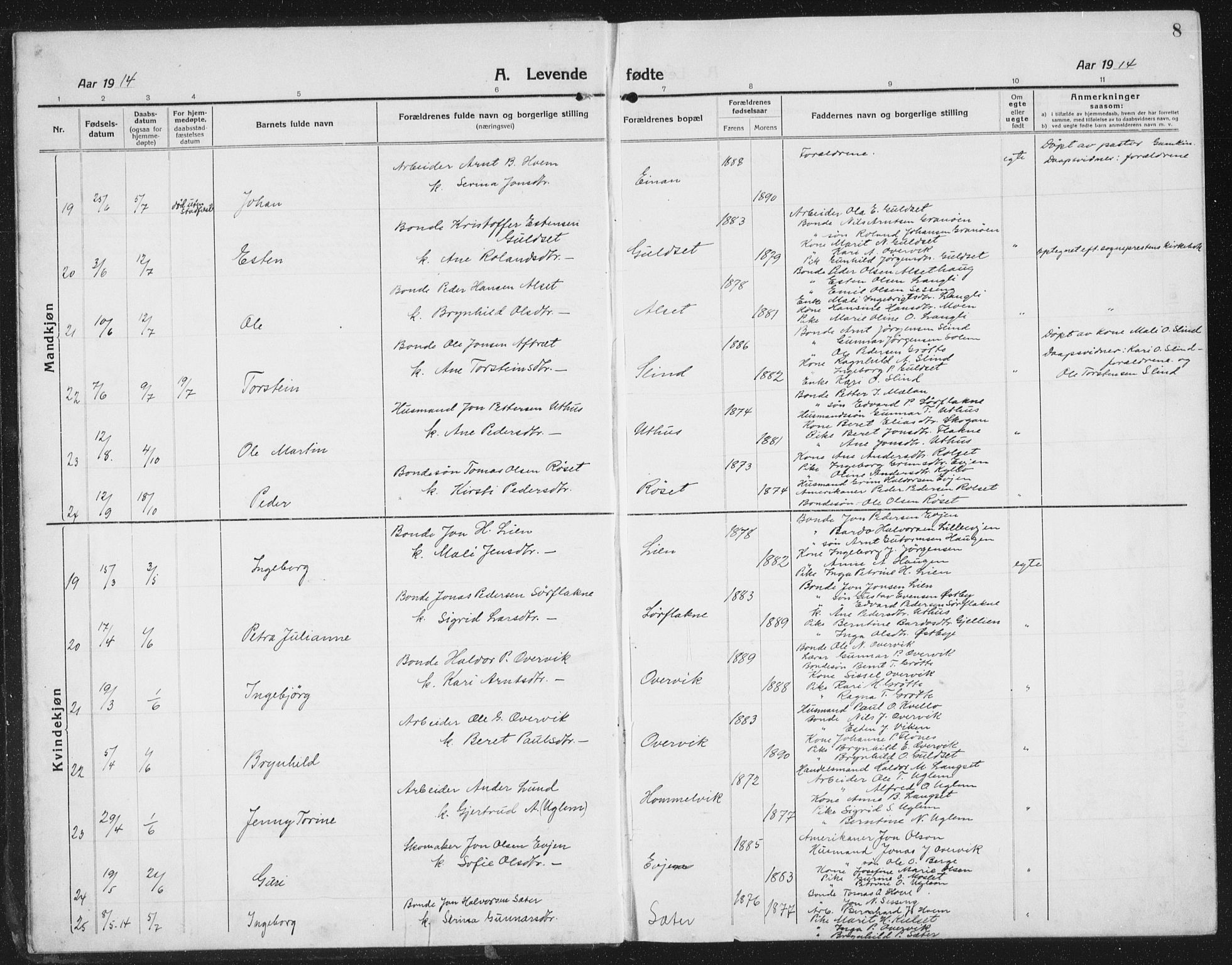 Ministerialprotokoller, klokkerbøker og fødselsregistre - Sør-Trøndelag, AV/SAT-A-1456/695/L1158: Parish register (copy) no. 695C09, 1913-1940, p. 8