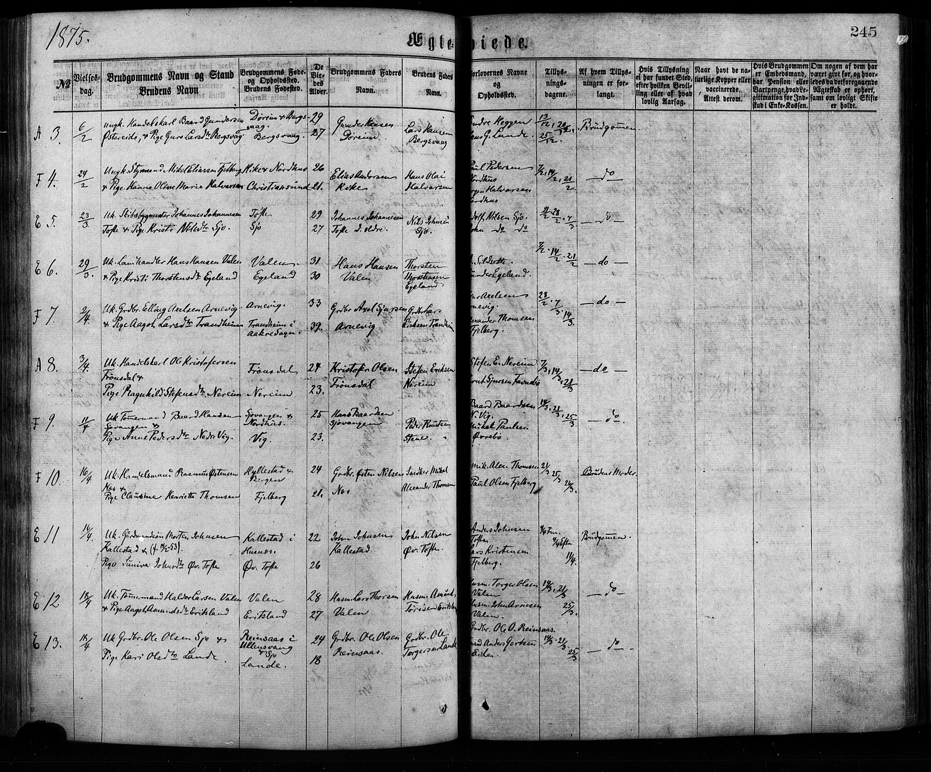 Fjelberg sokneprestembete, SAB/A-75201/H/Haa: Parish register (official) no. A 8, 1866-1879, p. 245