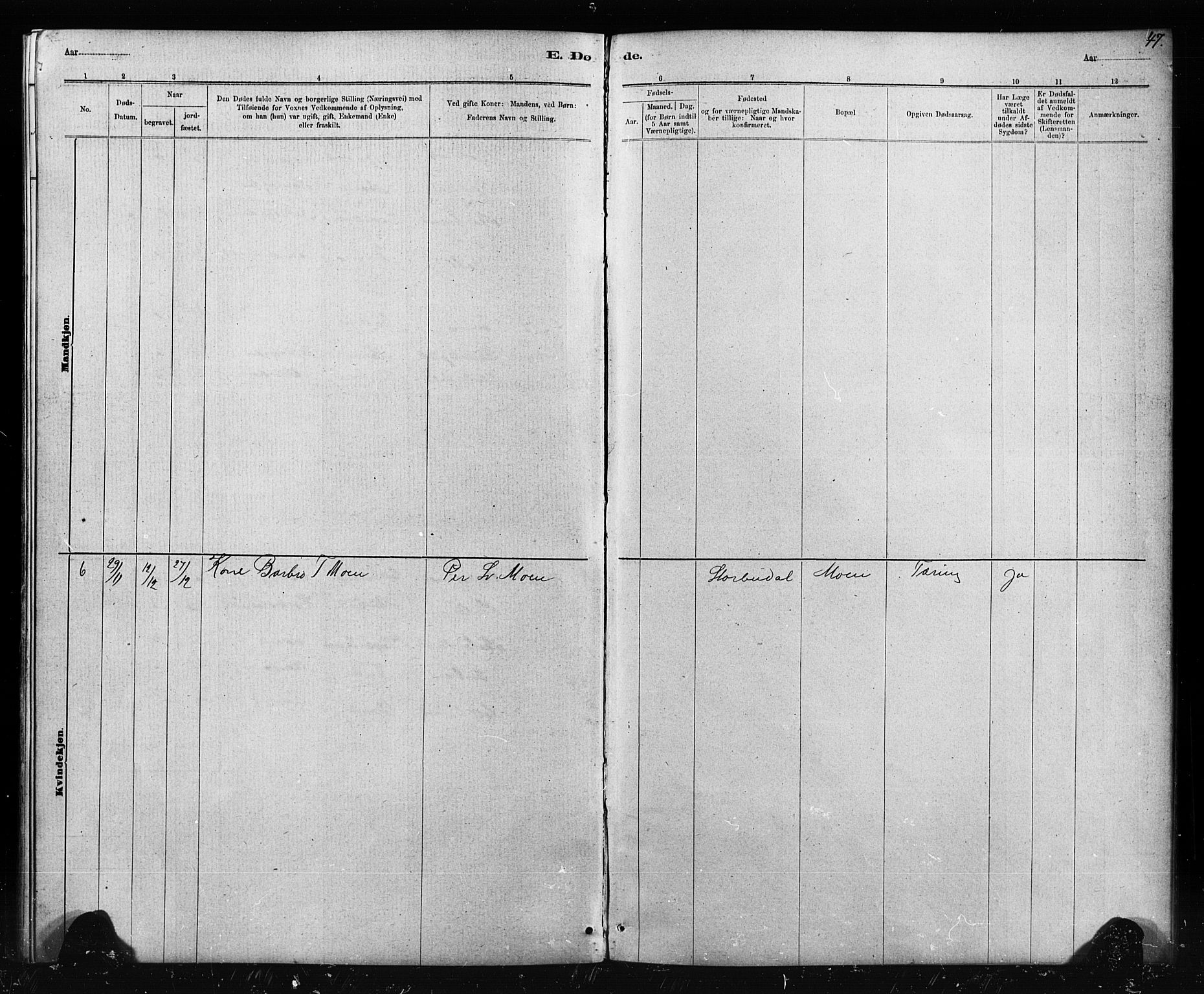 Ministerialprotokoller, klokkerbøker og fødselsregistre - Sør-Trøndelag, AV/SAT-A-1456/690/L1051: Parish register (copy) no. 690C01, 1887-1908, p. 47