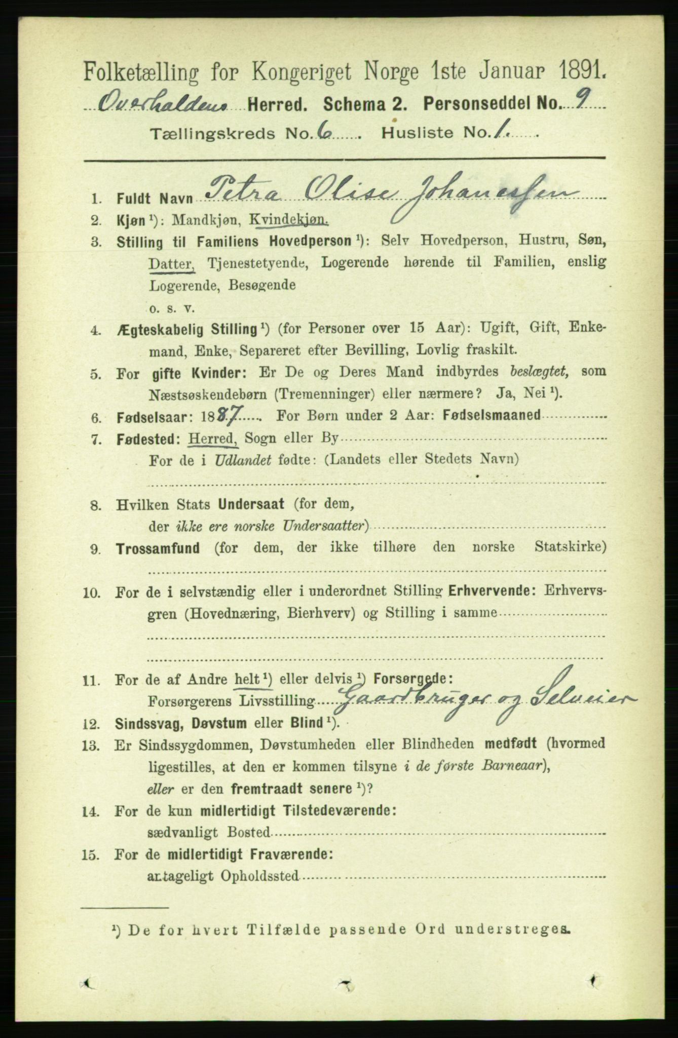 RA, 1891 census for 1744 Overhalla, 1891, p. 2173