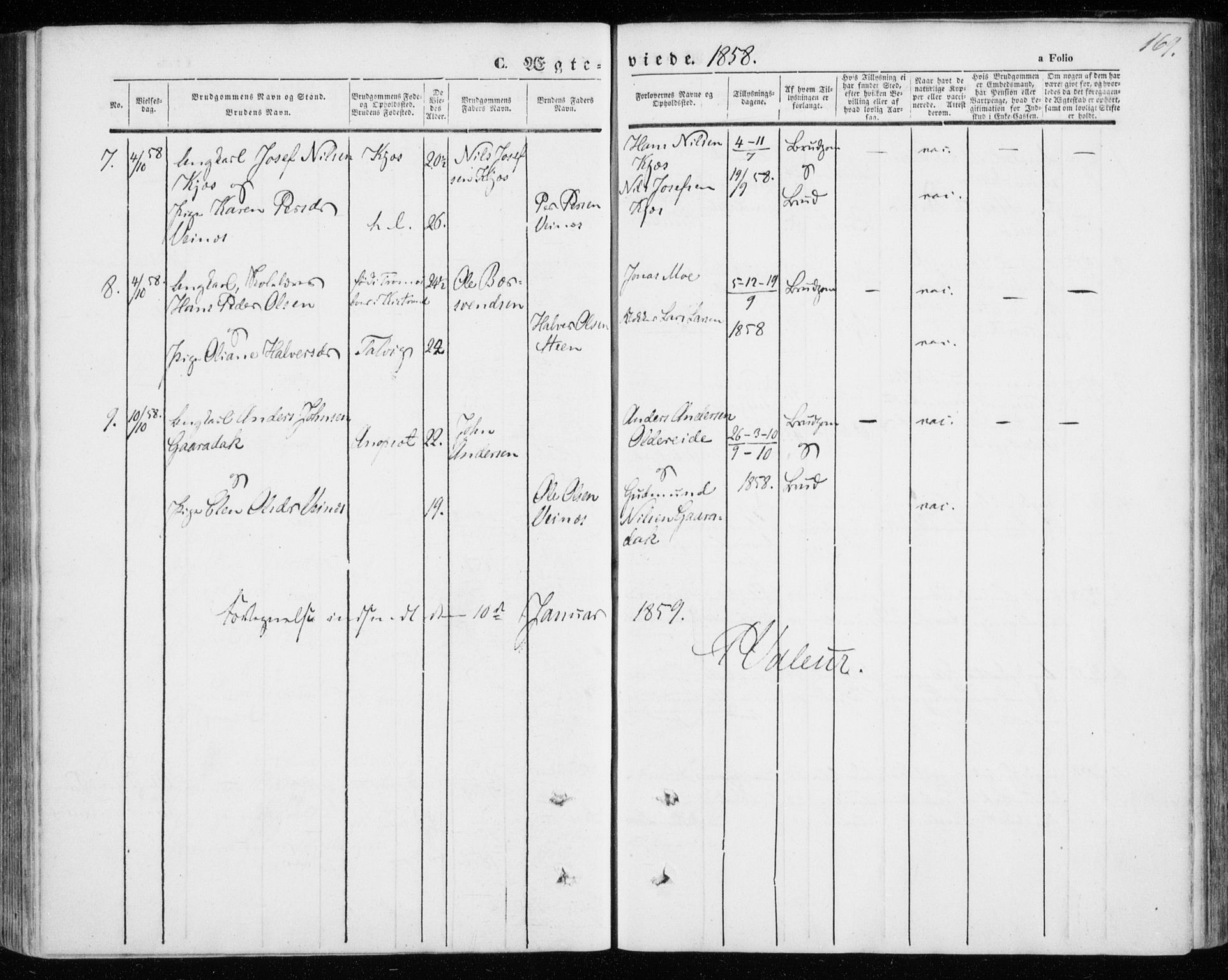 Kistrand/Porsanger sokneprestembete, AV/SATØ-S-1351/H/Ha/L0004.kirke: Parish register (official) no. 4, 1843-1860, p. 169