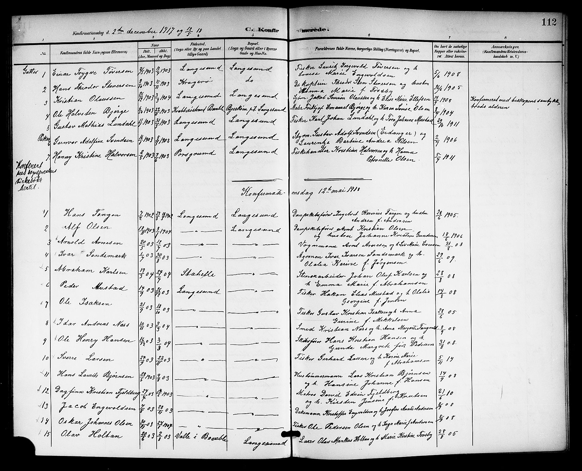 Langesund kirkebøker, SAKO/A-280/G/Ga/L0006: Parish register (copy) no. 6, 1899-1918, p. 112