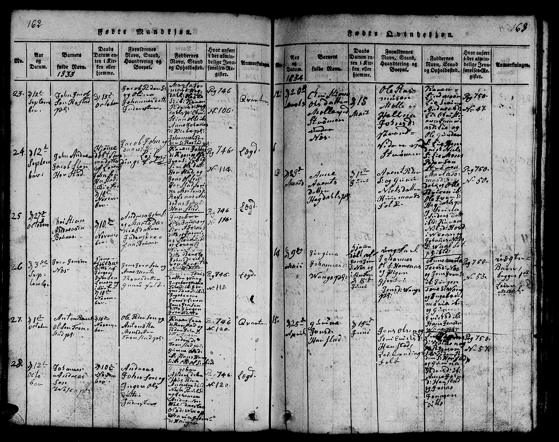Ministerialprotokoller, klokkerbøker og fødselsregistre - Nord-Trøndelag, SAT/A-1458/730/L0298: Parish register (copy) no. 730C01, 1816-1849, p. 162-163
