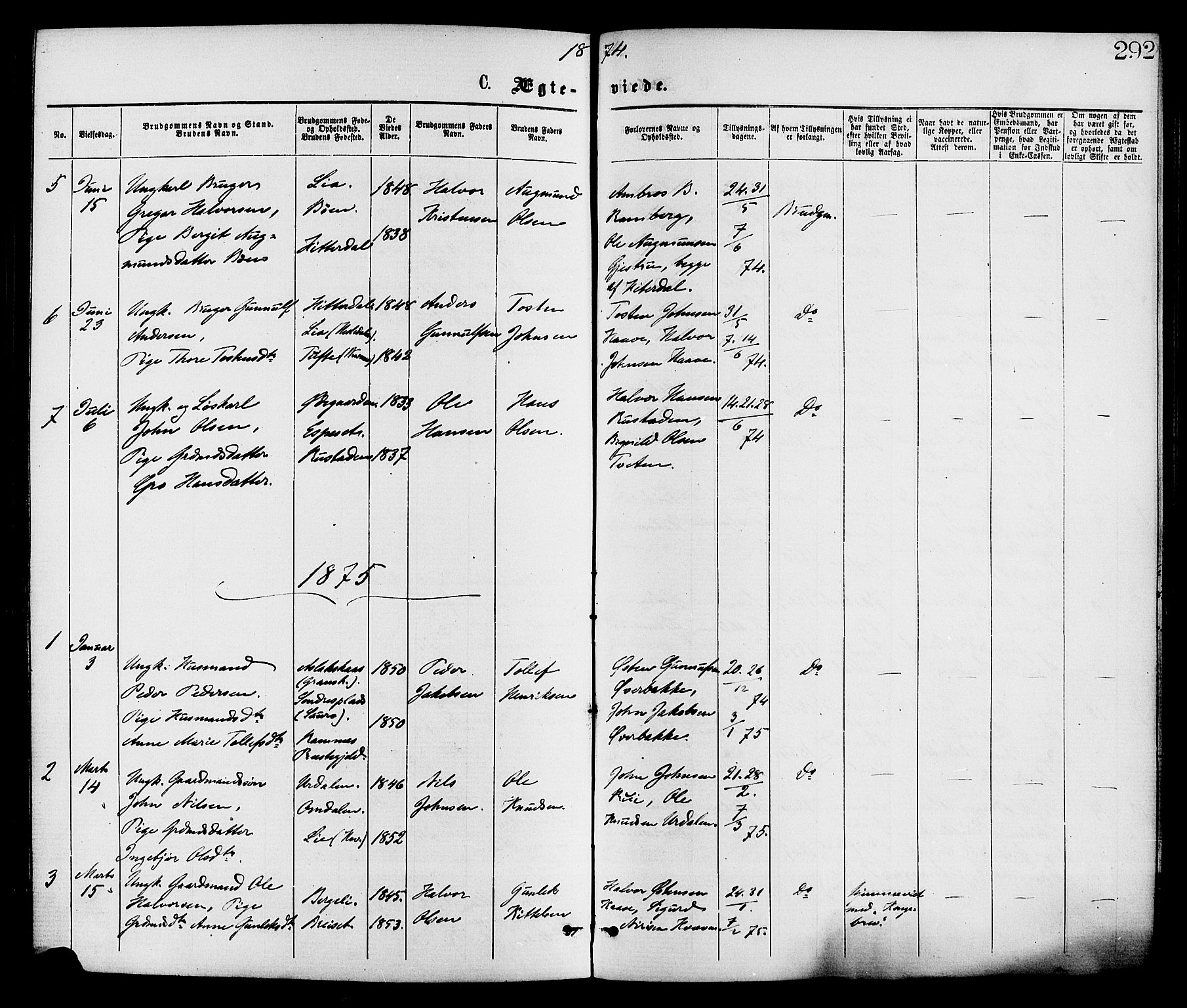 Gransherad kirkebøker, AV/SAKO-A-267/F/Fa/L0004: Parish register (official) no. I 4, 1871-1886, p. 292