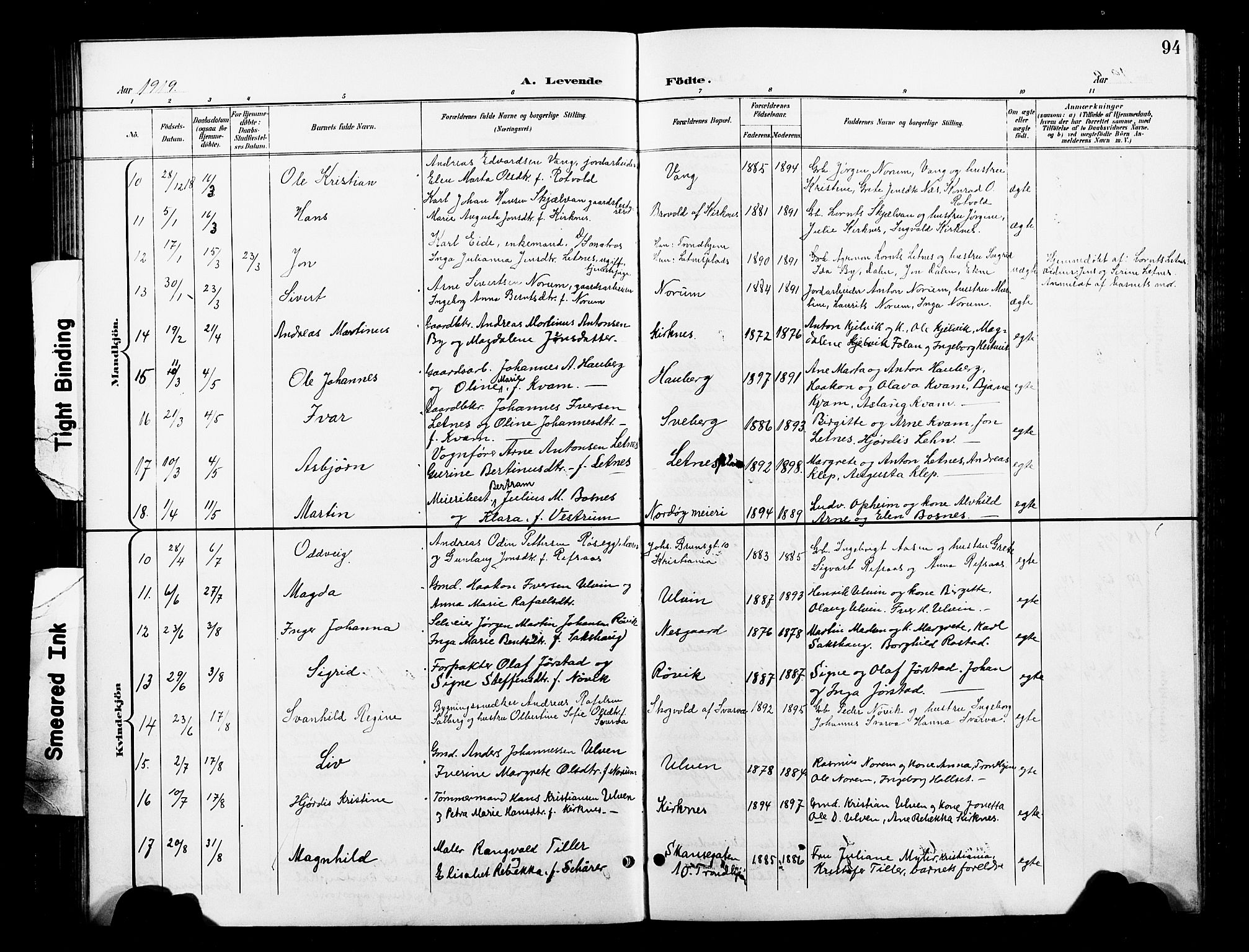 Ministerialprotokoller, klokkerbøker og fødselsregistre - Nord-Trøndelag, SAT/A-1458/730/L0302: Parish register (copy) no. 730C05, 1898-1924, p. 94