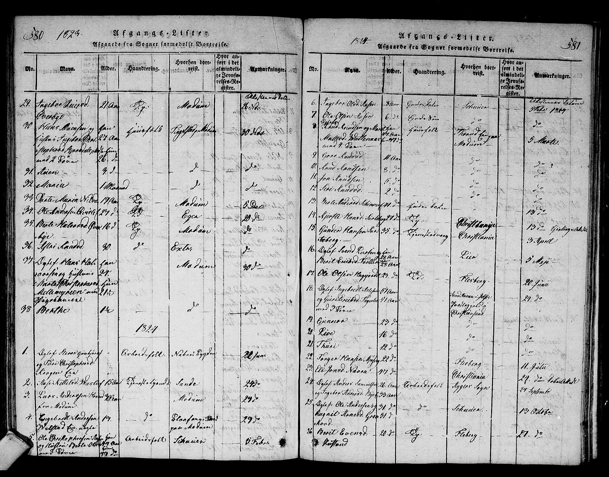 Sigdal kirkebøker, AV/SAKO-A-245/F/Fa/L0005: Parish register (official) no. I 5 /1, 1815-1829, p. 580-581