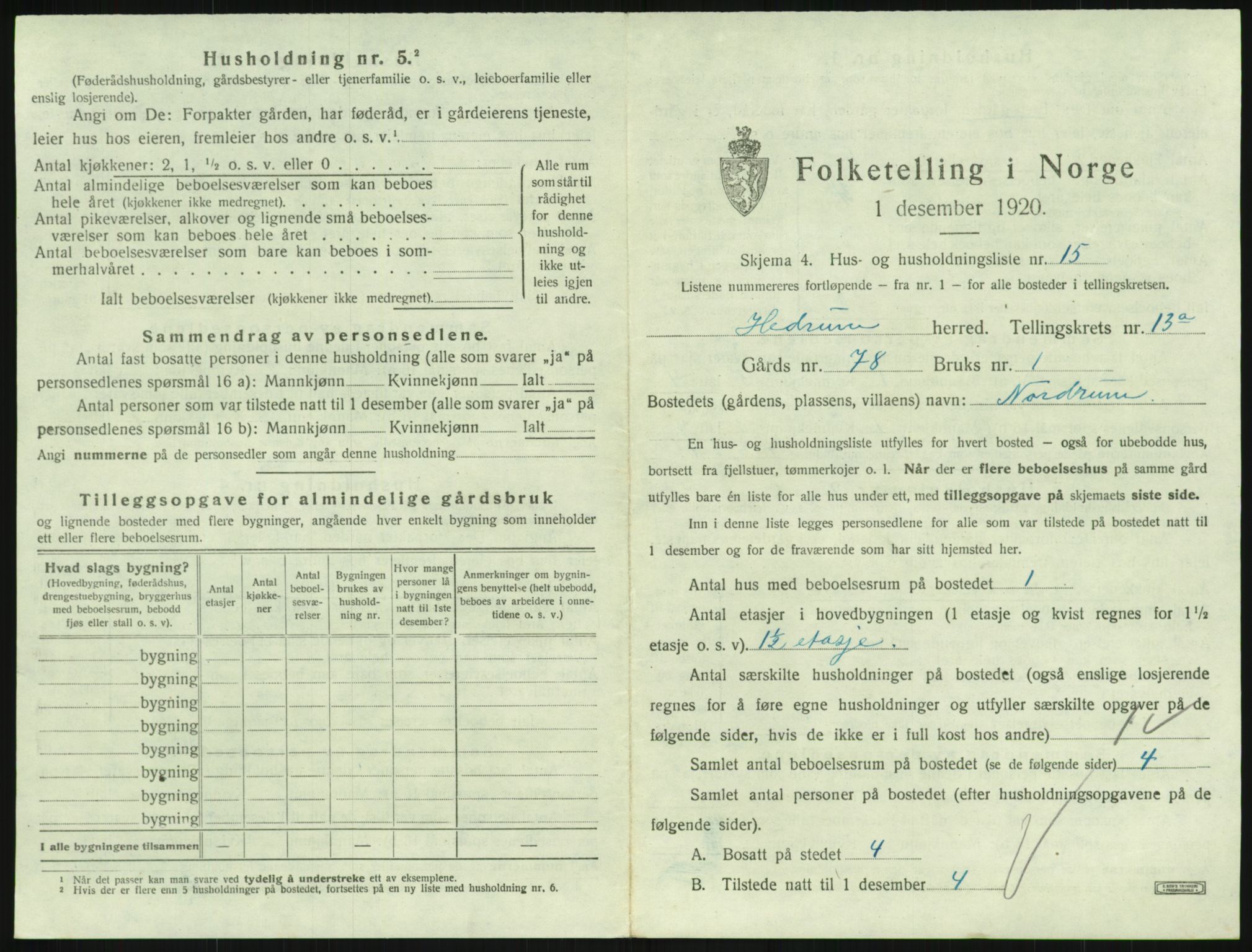 SAKO, 1920 census for Hedrum, 1920, p. 1197