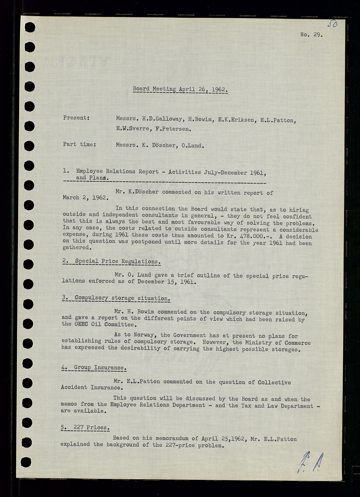 Pa 0982 - Esso Norge A/S, AV/SAST-A-100448/A/Aa/L0001/0003: Den administrerende direksjon Board minutes (styrereferater) / Den administrerende direksjon Board minutes (styrereferater), 1962, p. 50