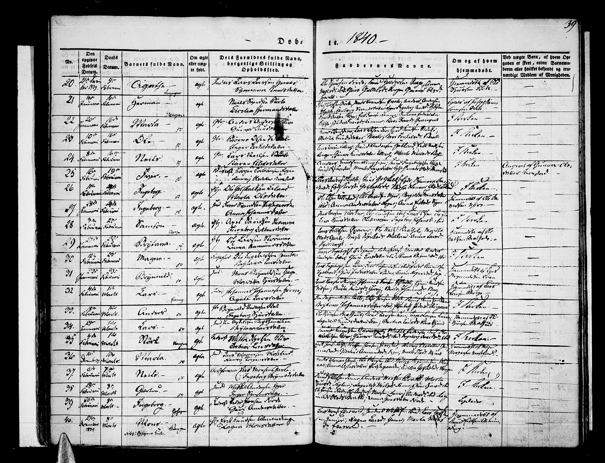 Voss sokneprestembete, AV/SAB-A-79001/H/Haa: Parish register (official) no. A 13, 1836-1851, p. 39