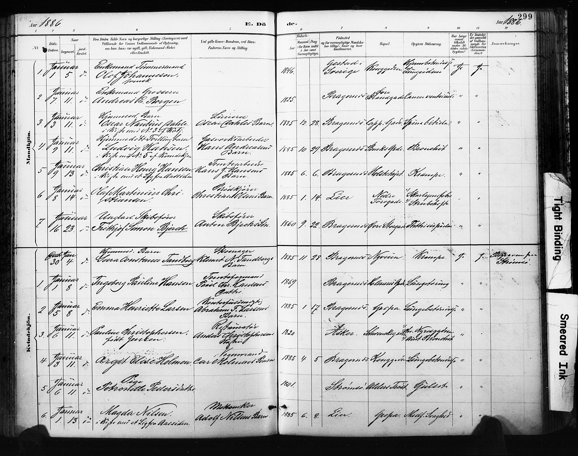 Bragernes kirkebøker, AV/SAKO-A-6/F/Fb/L0007: Parish register (official) no. II 7, 1885-1893, p. 299