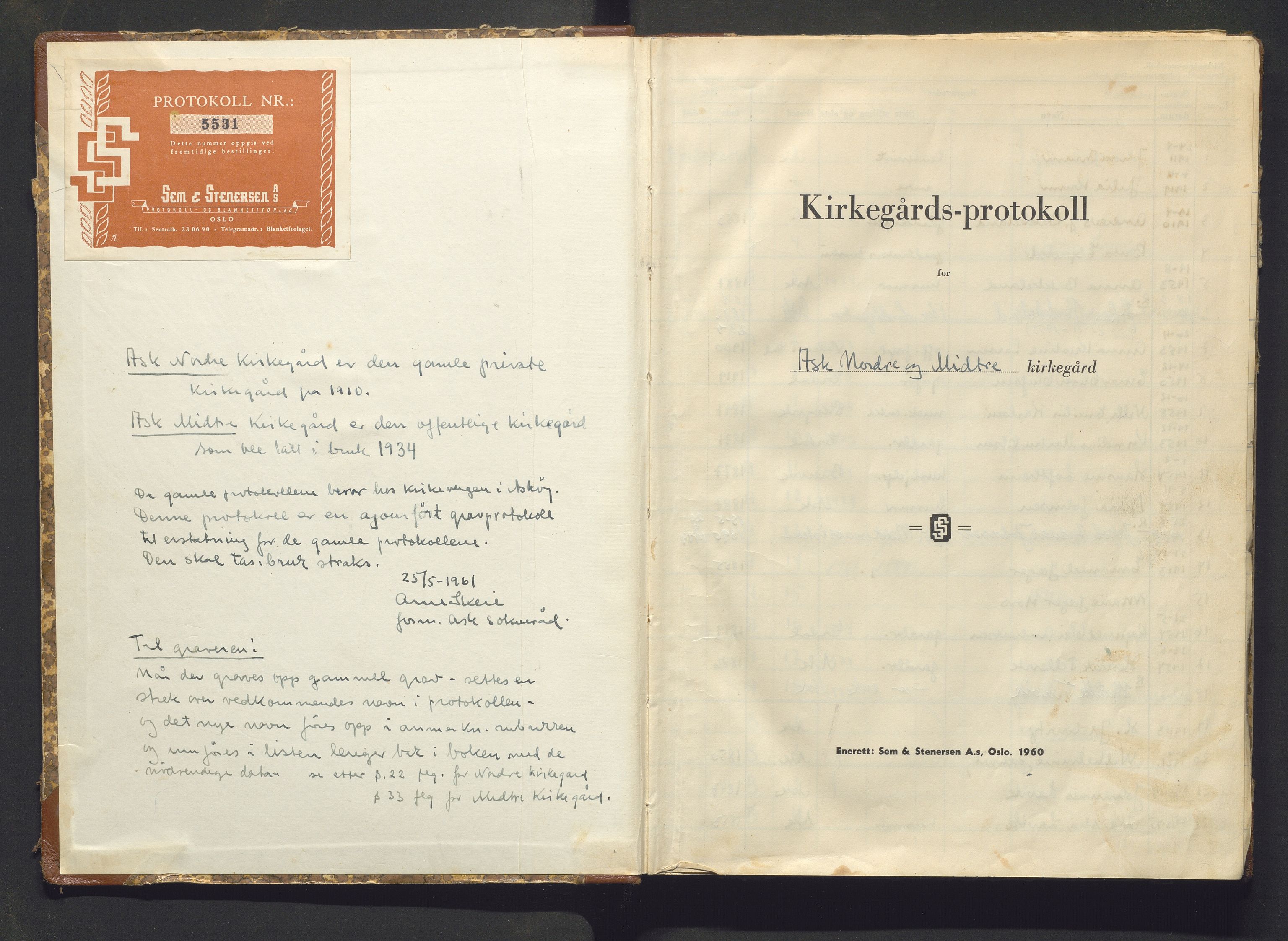 Askøy kommune. Kyrkjeverja, IKAH/1247-282/G/Ga/L0003: Gravprotokoll for Ask Nordre og Ask Midtre kirkegård I, 1911-1989