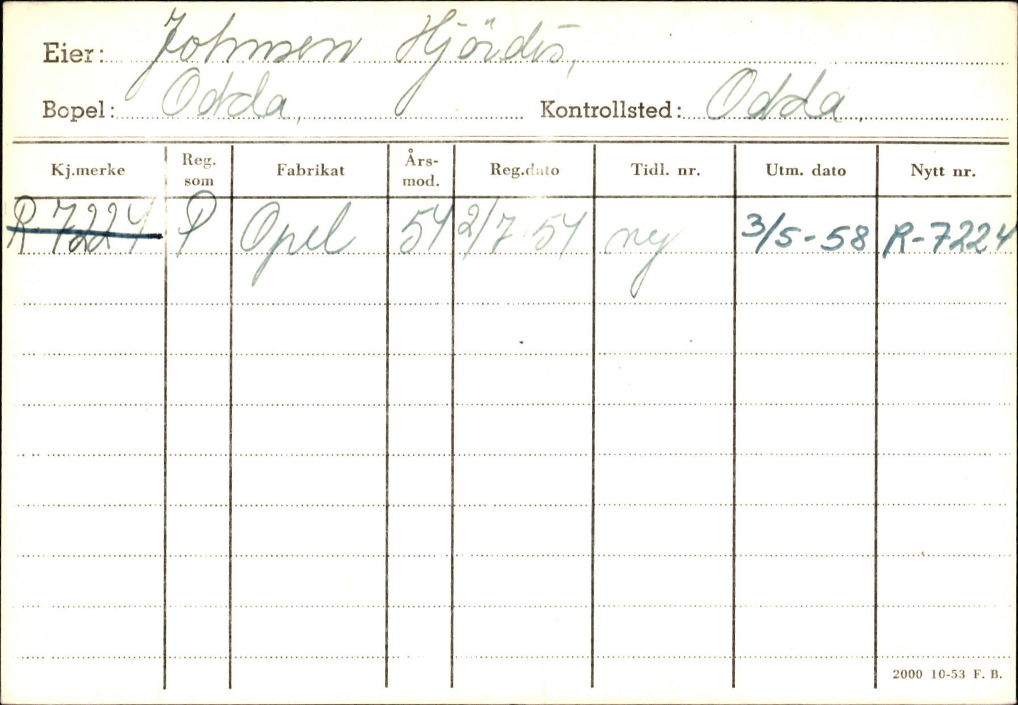 Statens vegvesen, Hordaland vegkontor, AV/SAB-A-5201/2/Hc/L0002: Eierkort Hardanger - I-P, 1928-1960, p. 66