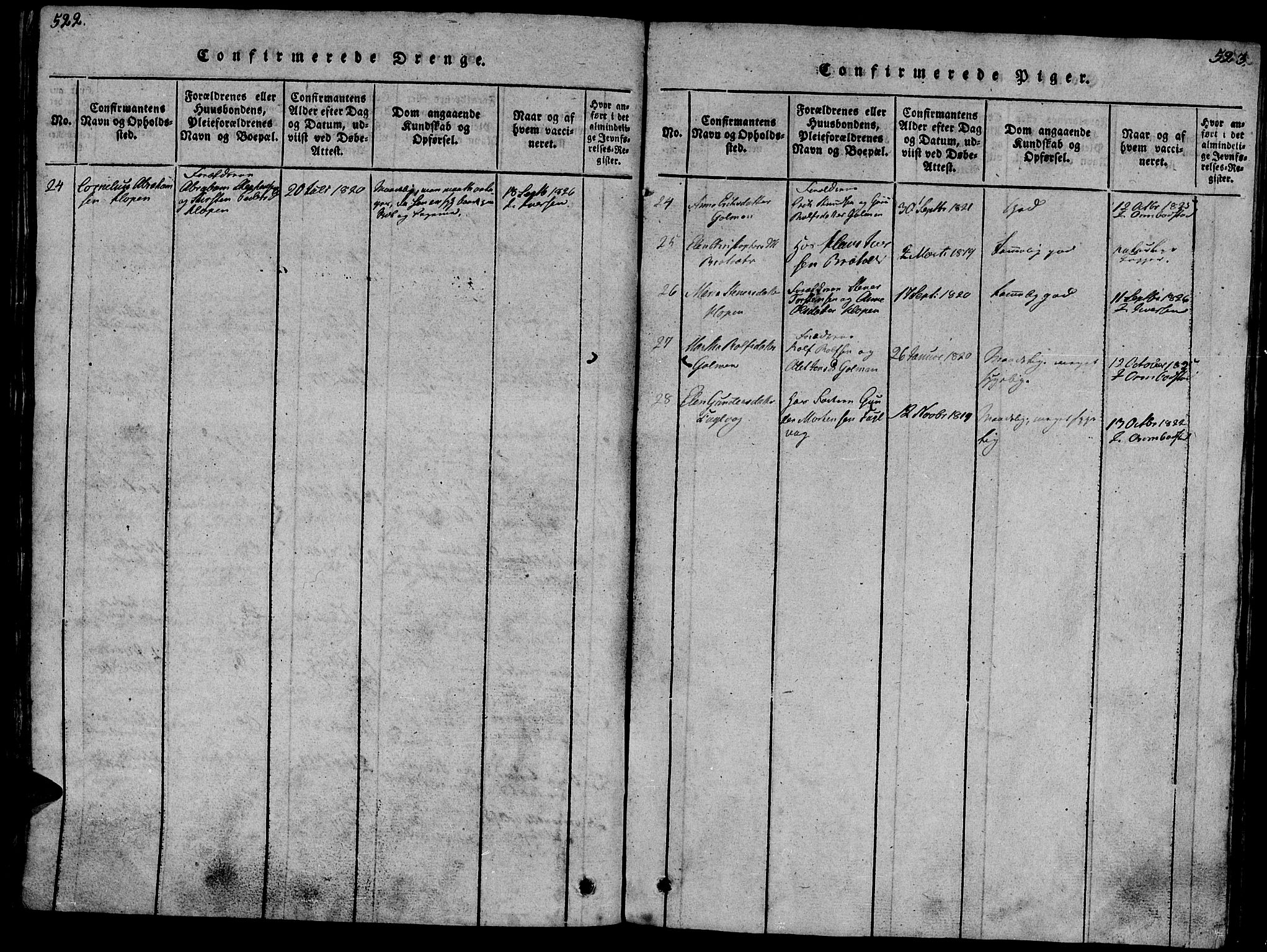 Ministerialprotokoller, klokkerbøker og fødselsregistre - Møre og Romsdal, AV/SAT-A-1454/581/L0933: Parish register (official) no. 581A03 /1, 1819-1836, p. 522-523