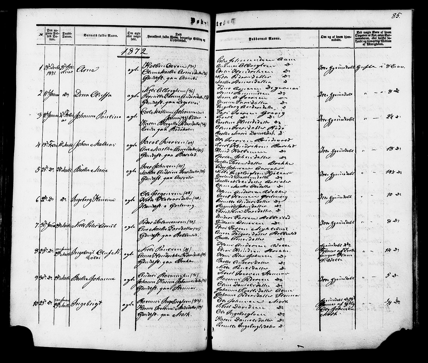 Ministerialprotokoller, klokkerbøker og fødselsregistre - Møre og Romsdal, AV/SAT-A-1454/513/L0175: Parish register (official) no. 513A02, 1856-1877, p. 85