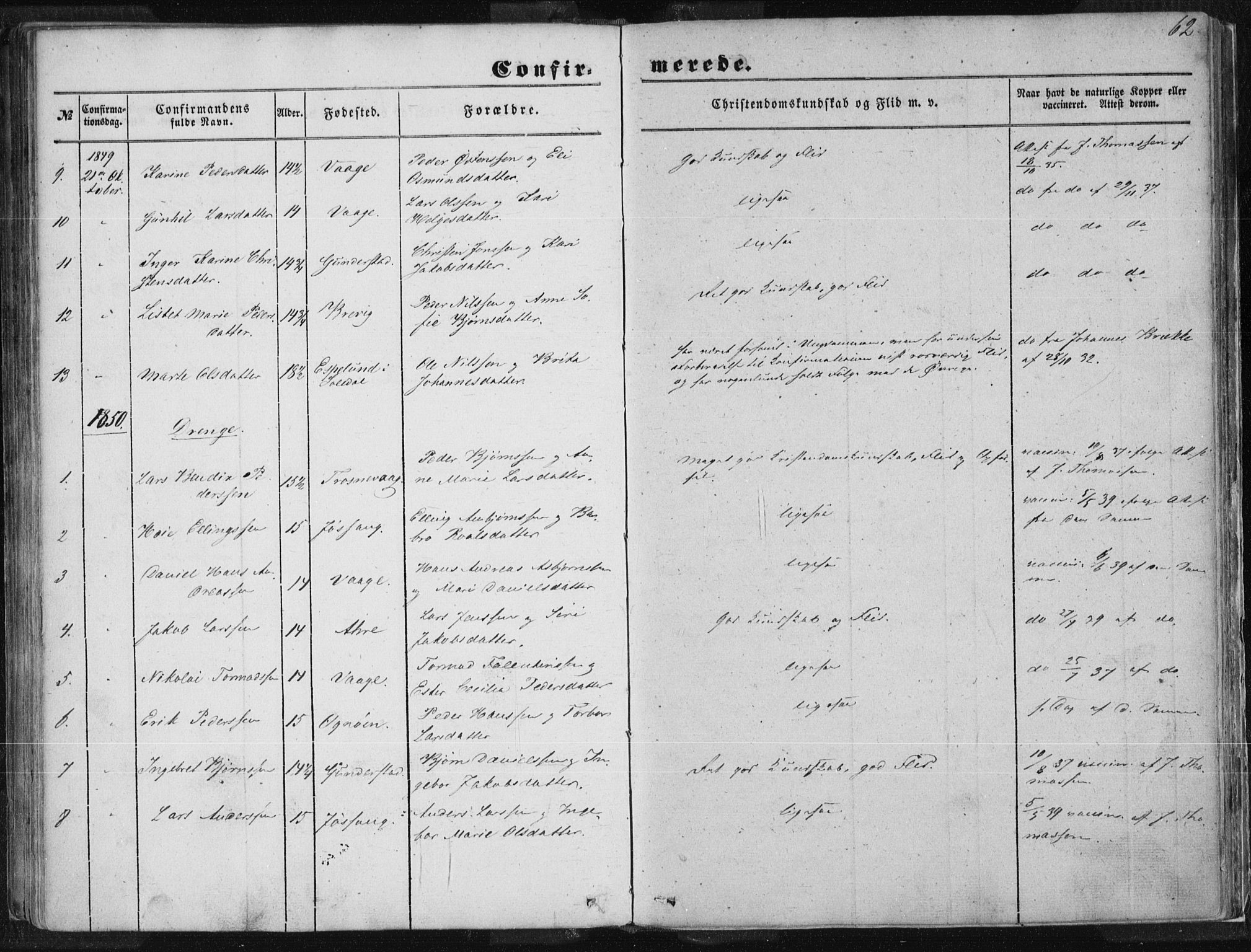 Tysvær sokneprestkontor, SAST/A -101864/H/Ha/Haa/L0002: Parish register (official) no. A 2, 1847-1856, p. 62